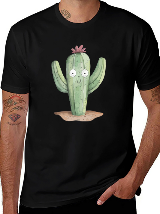 Camiseta Negra con Estampado de Cactus Divertido