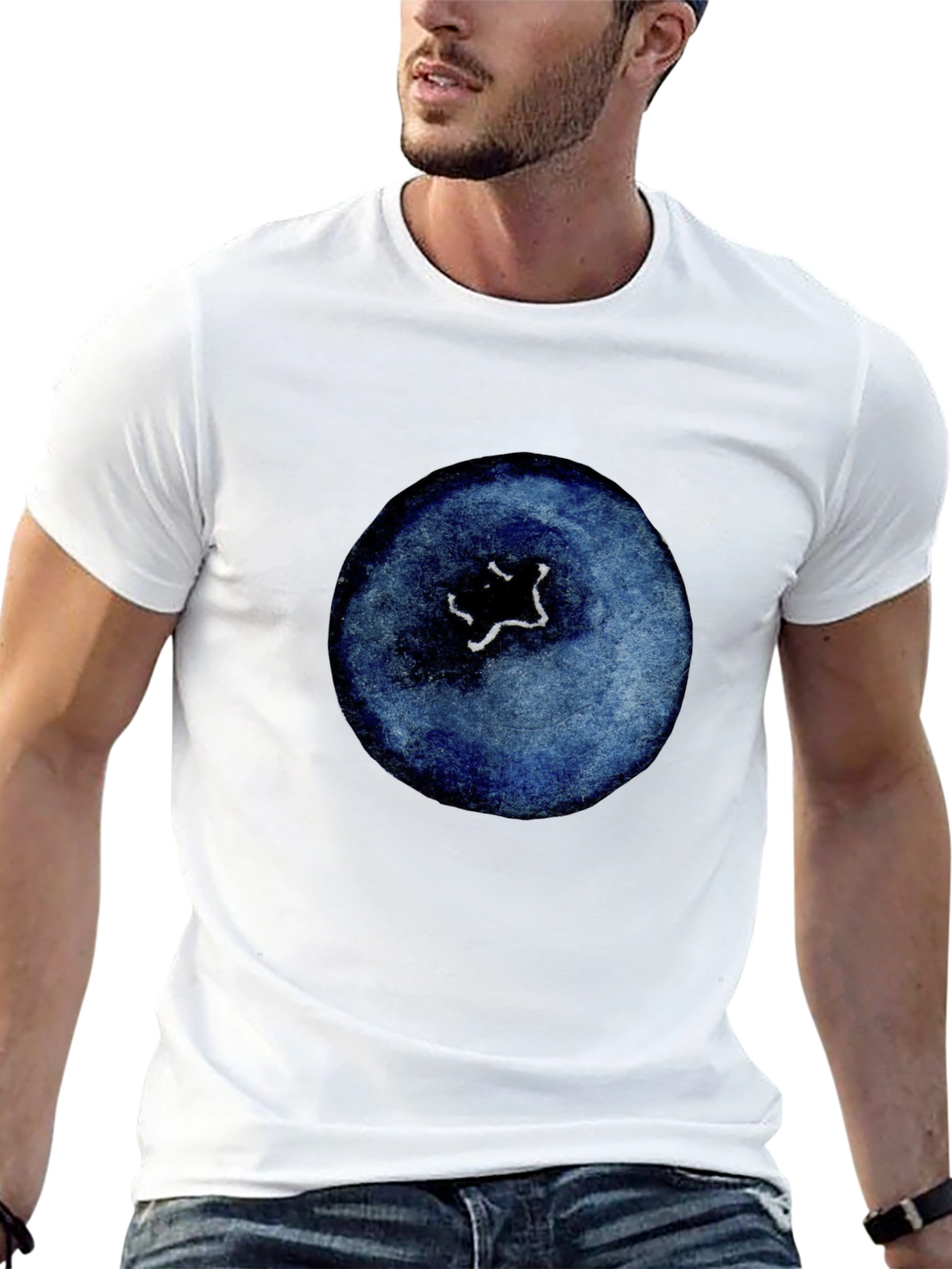 Camiseta Negra con Diseño de Arándano Acuarela