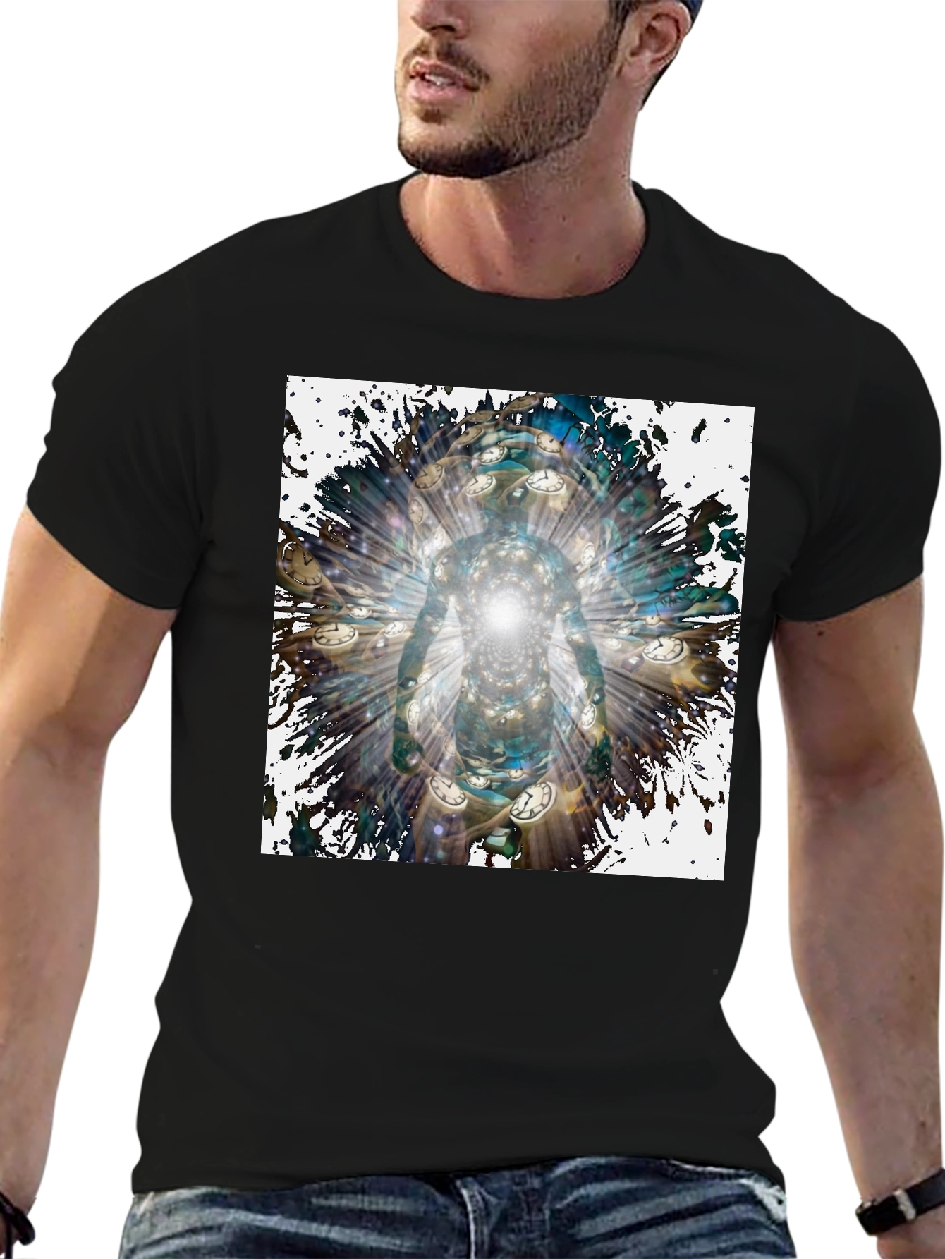 Camiseta Negra Hombre Diseño Abstracto Temporal