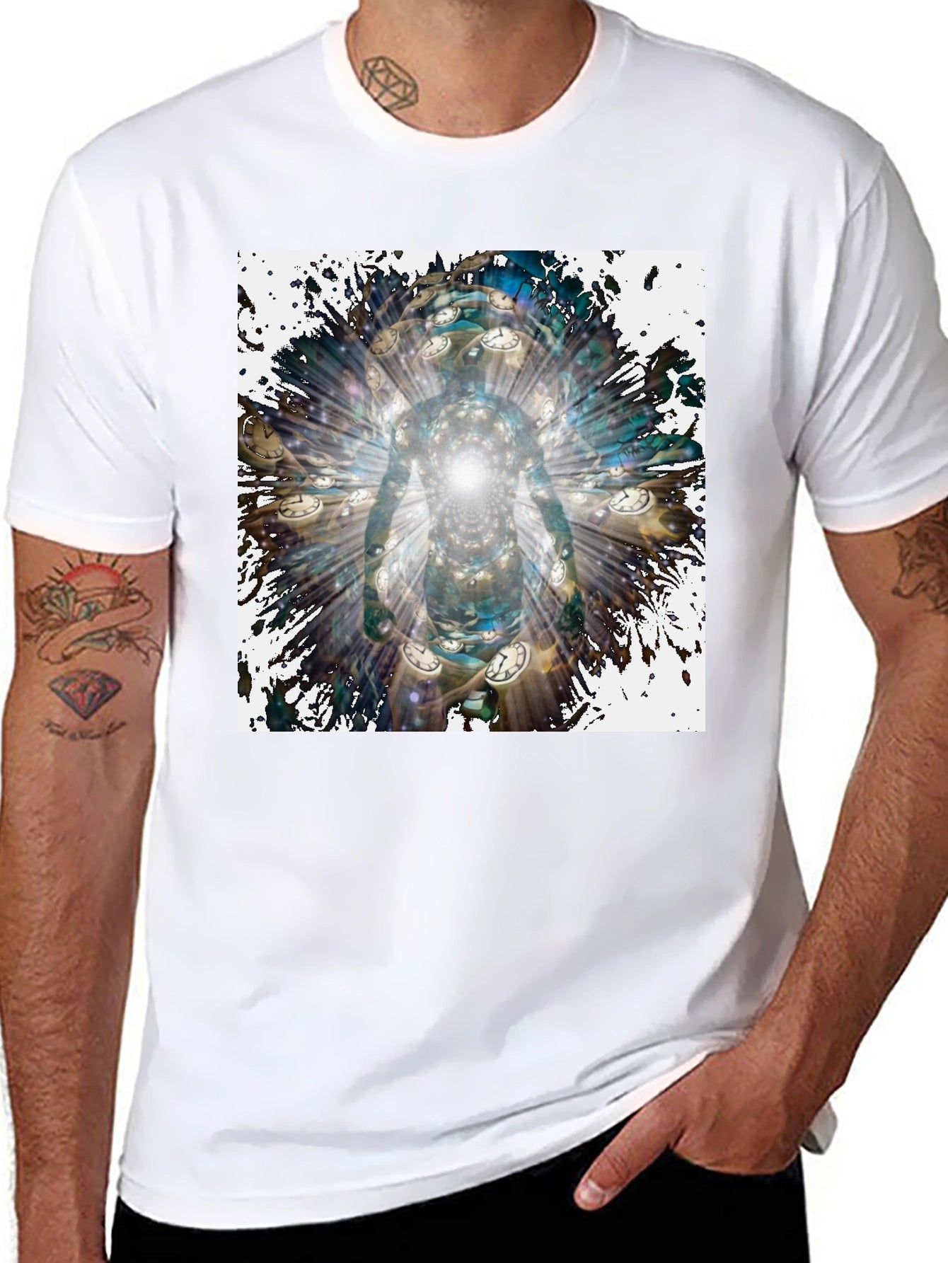 Camiseta Negra Hombre Diseño Abstracto Temporal