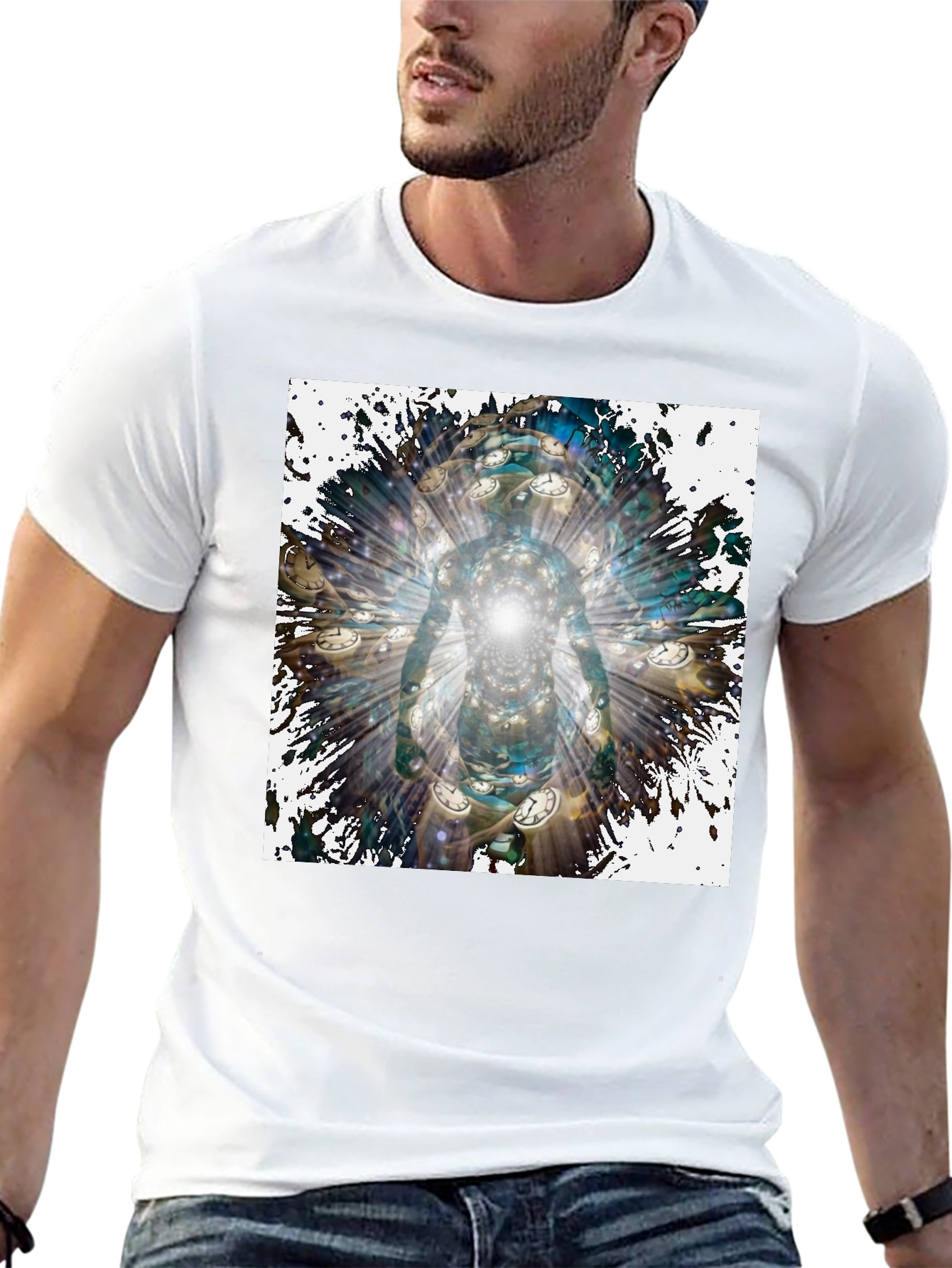 Camiseta Negra Hombre Diseño Abstracto Temporal