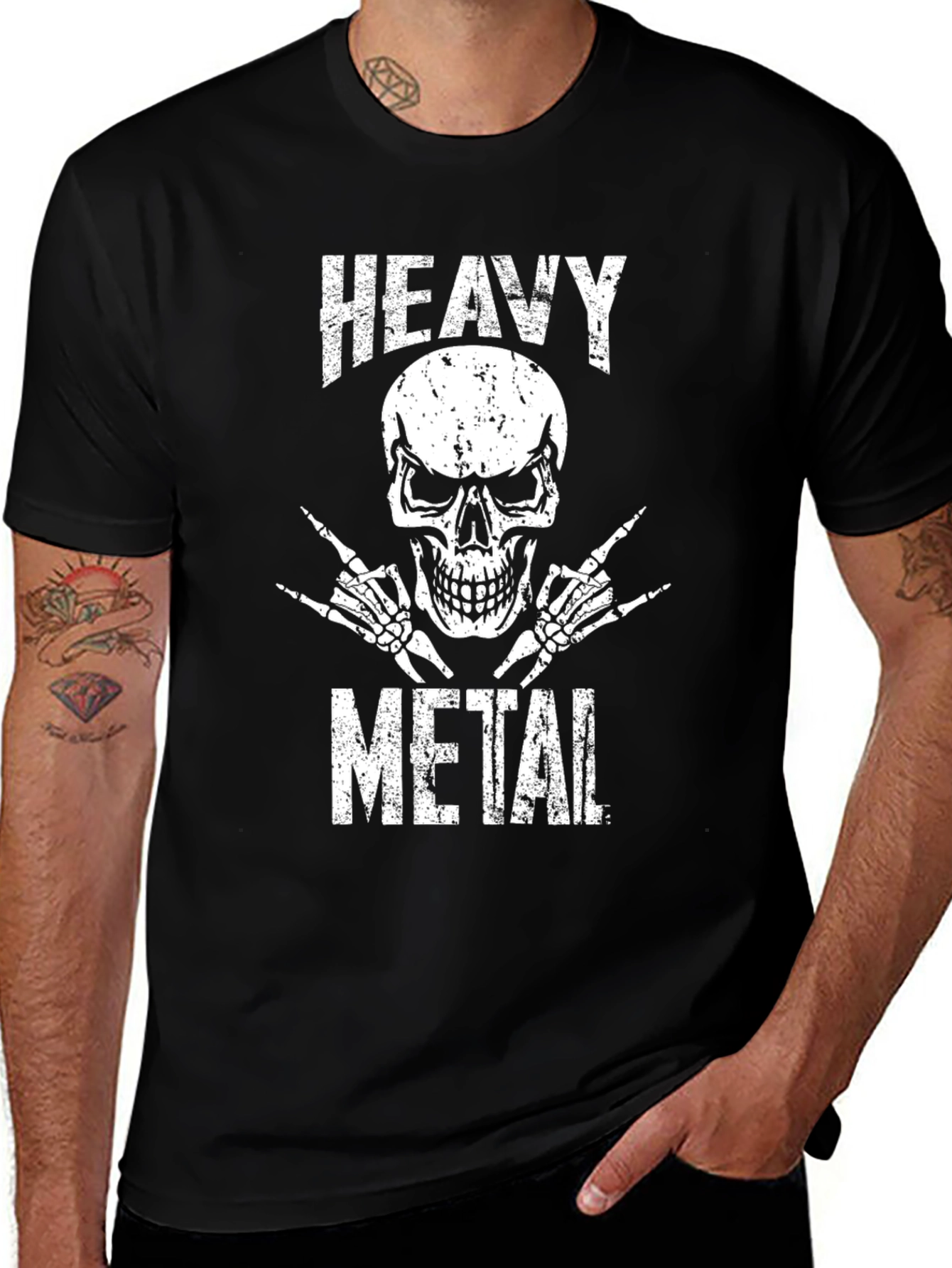 Camiseta Negra Heavy Metal Calavera Rock