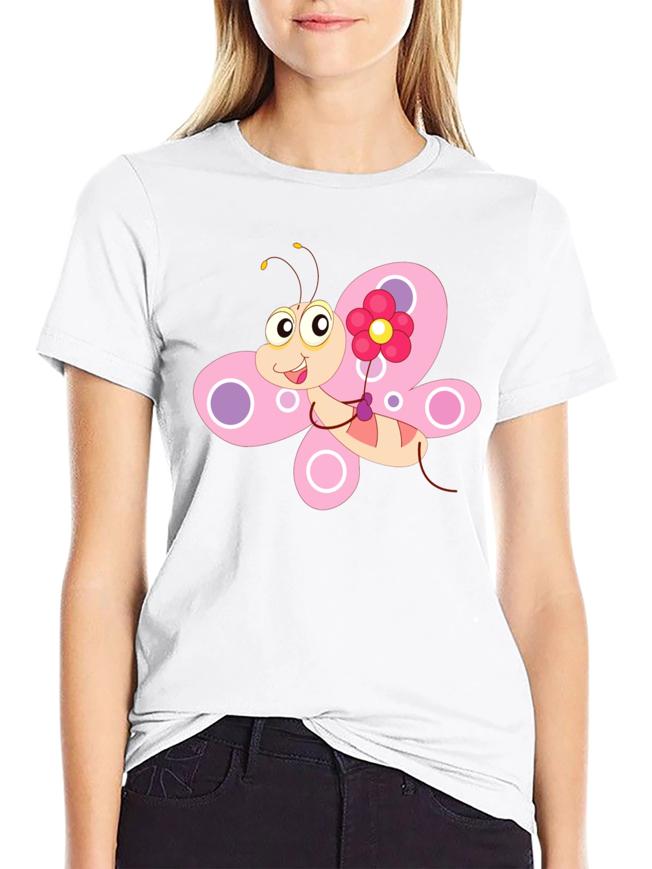 Camiseta Negra con Diseño de Mariposa Divertida