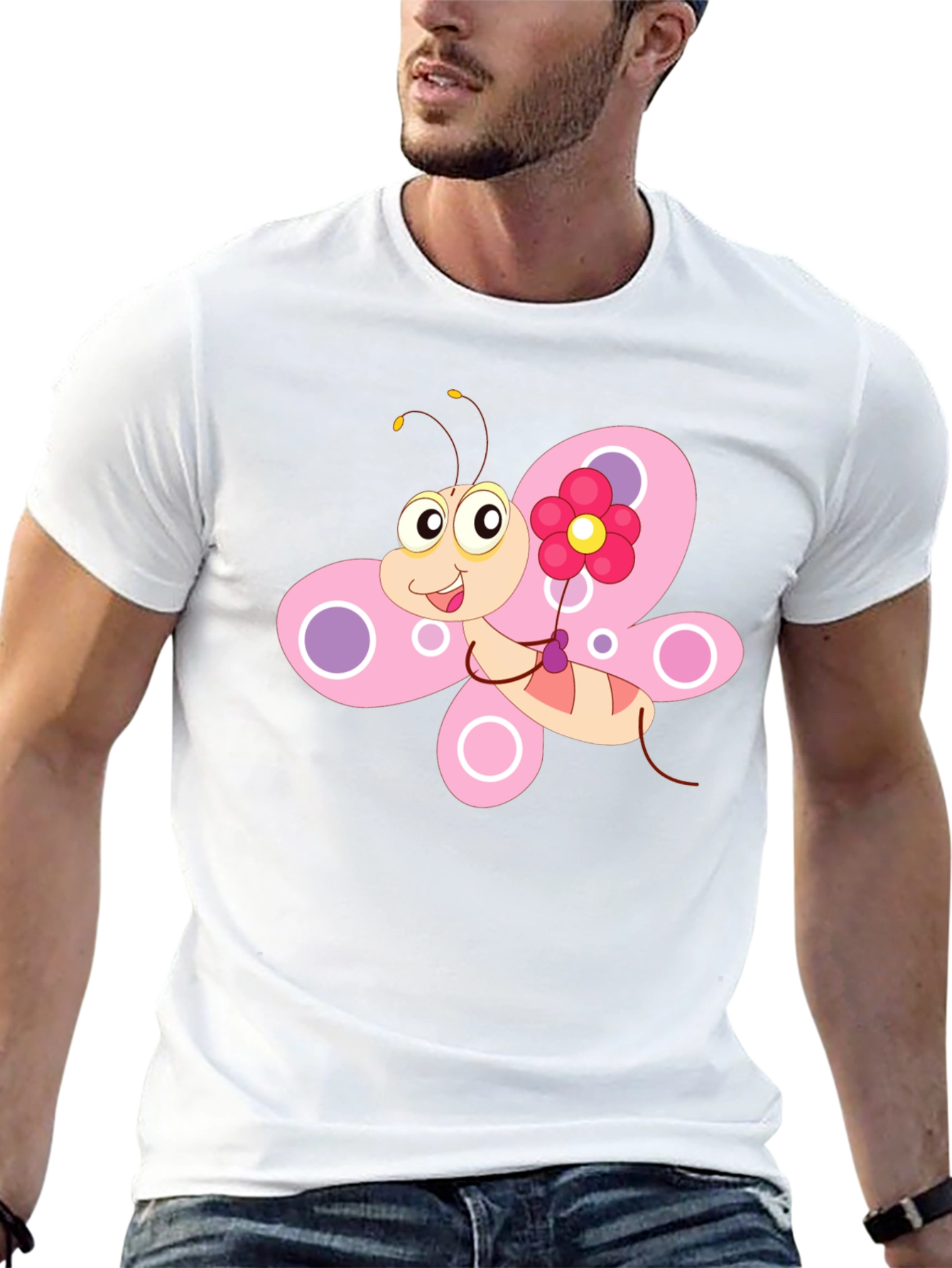 Camiseta Negra con Diseño de Mariposa Divertida