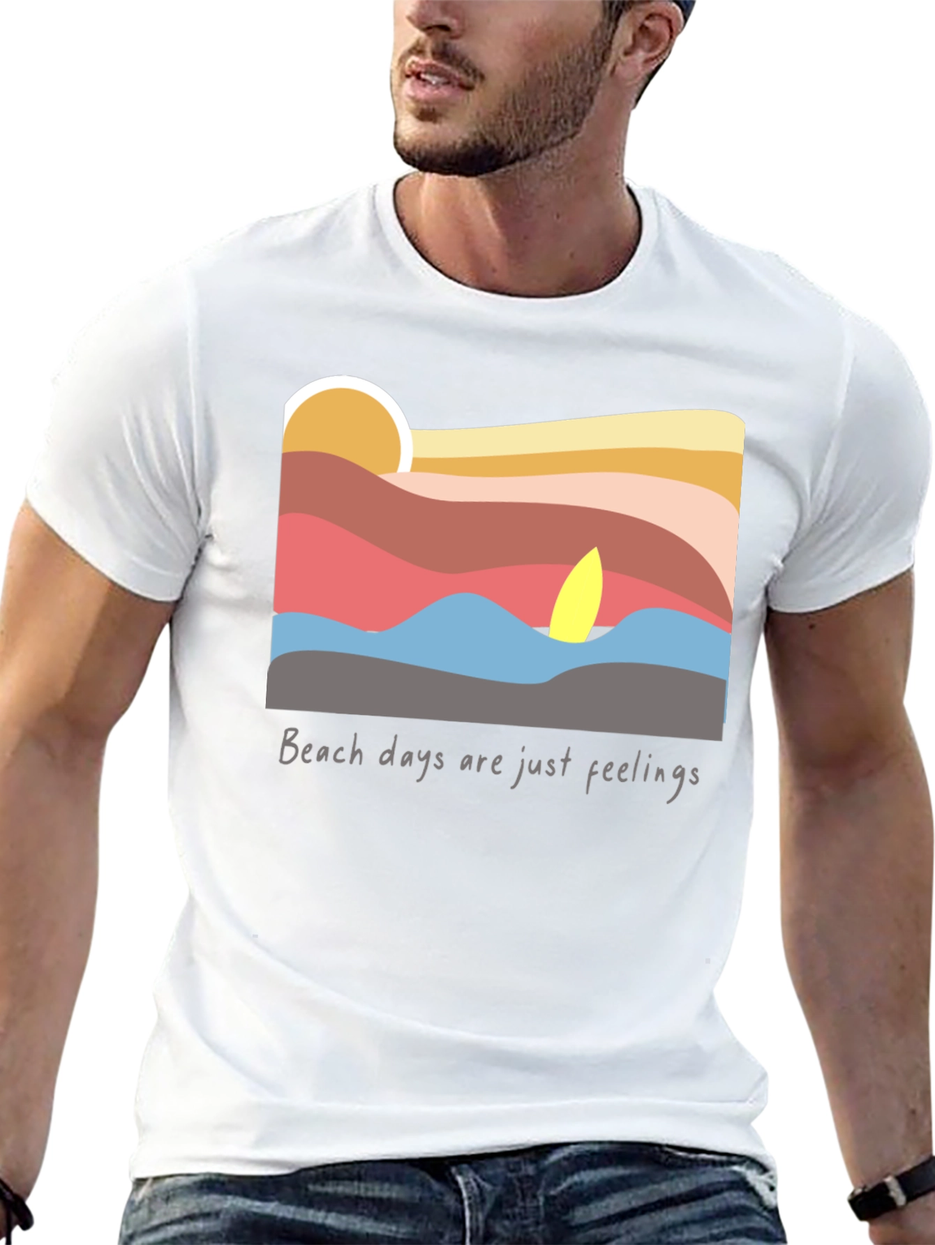 Camiseta Negra con Diseño de Playa al Atardecer