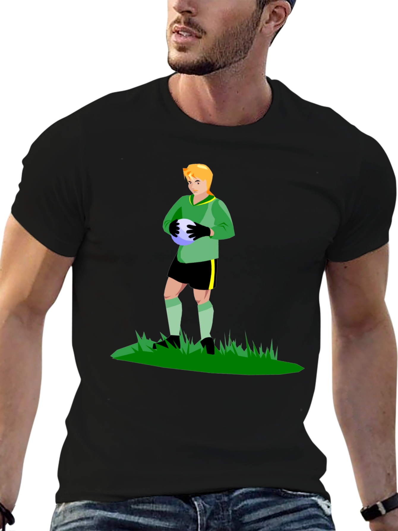 Camiseta Negra con Portero de Fútbol