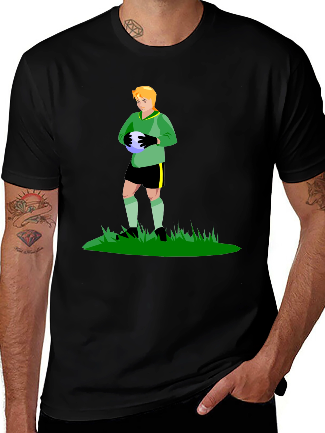 Camiseta Negra con Portero de Fútbol