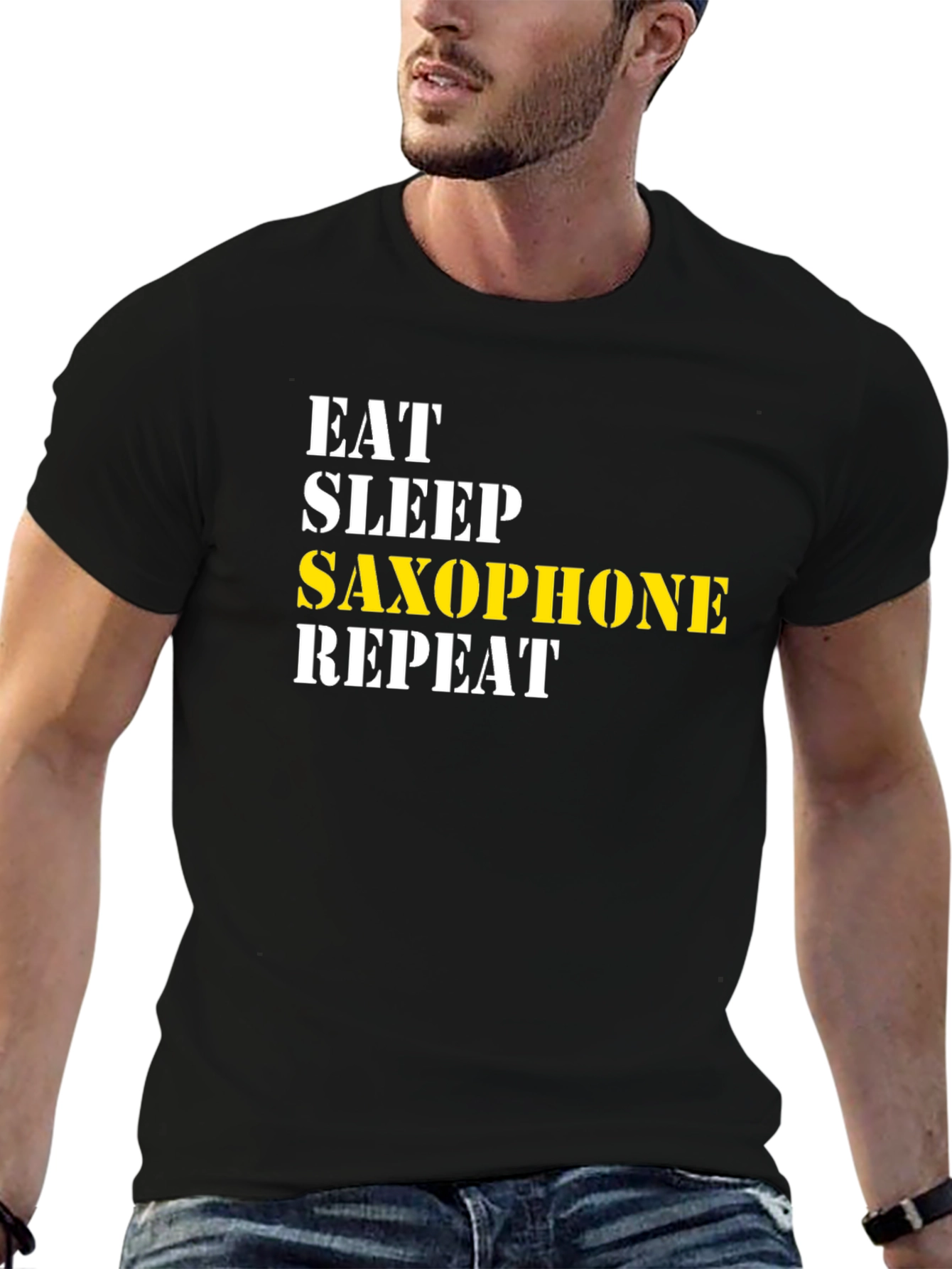Camiseta Negra - Come Duerme Saxofón Repite