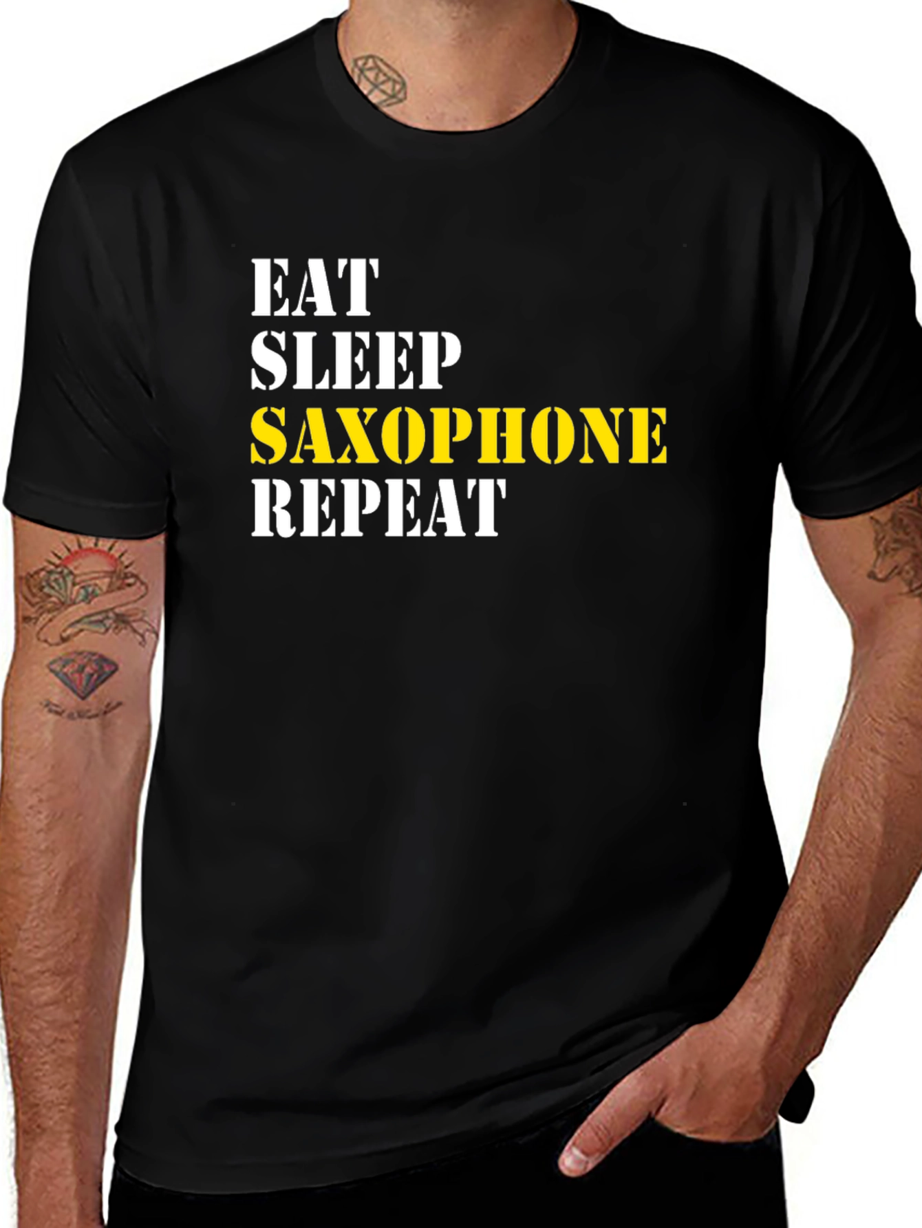 Camiseta Negra - Come Duerme Saxofón Repite