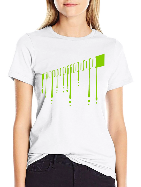 Camiseta Negra con Diseño de Código Binario Verde Neón