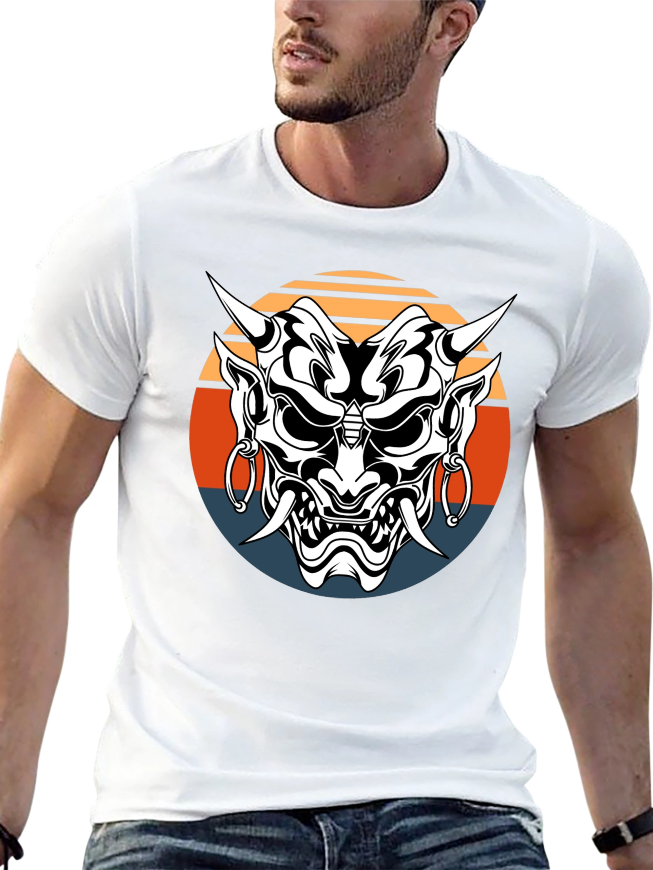 Camiseta Negra con Máscara Oni Japonesa