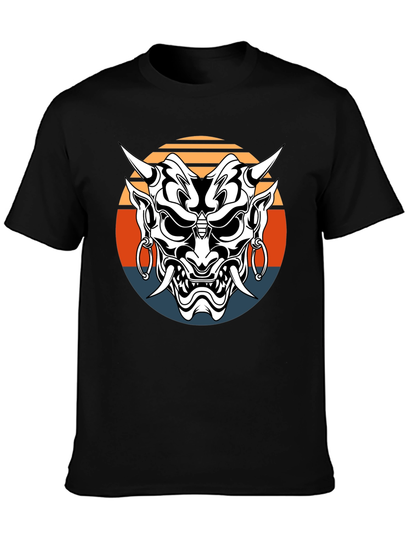 Camiseta Negra con Máscara Oni Japonesa