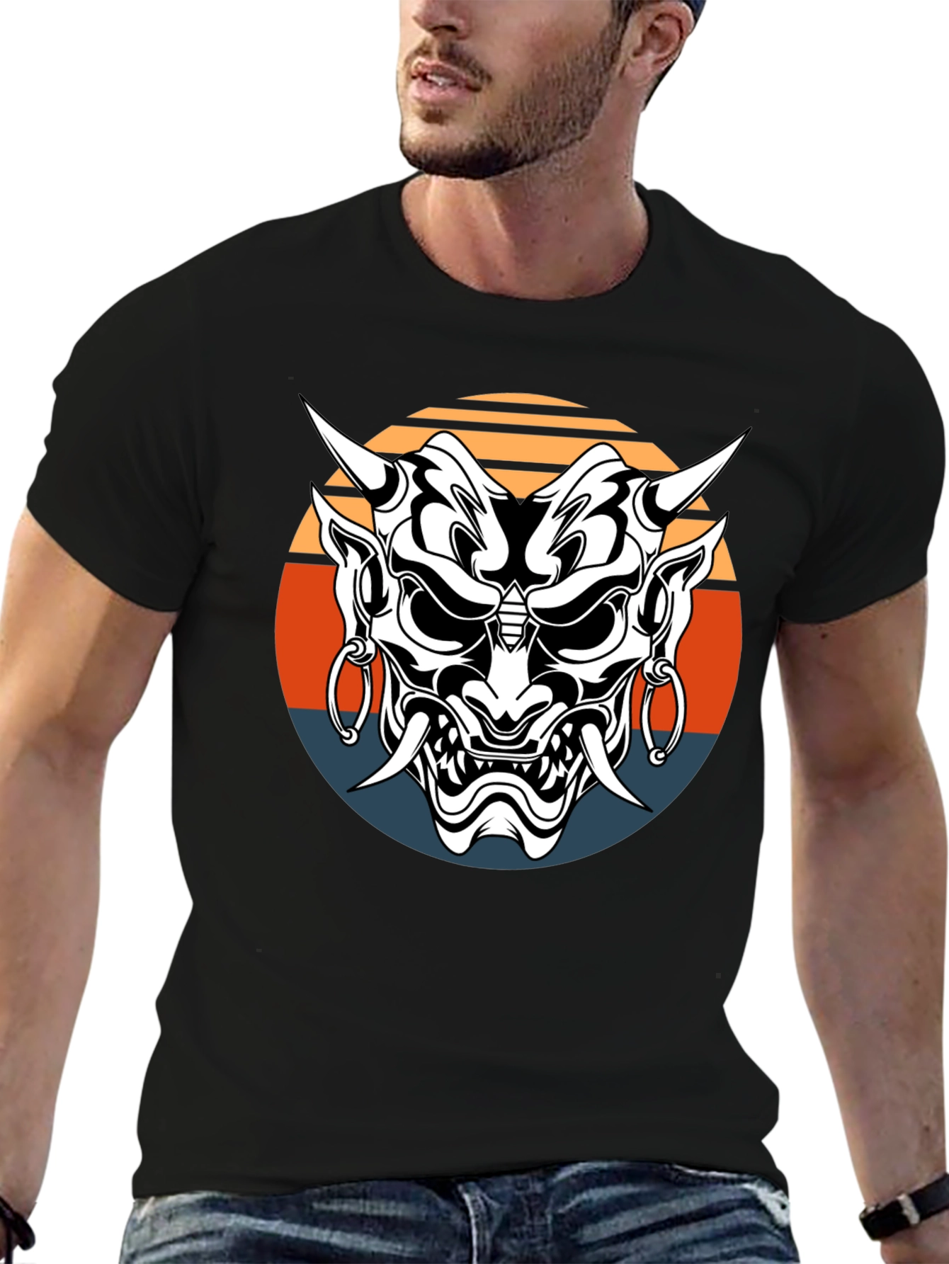 Camiseta Negra con Máscara Oni Japonesa
