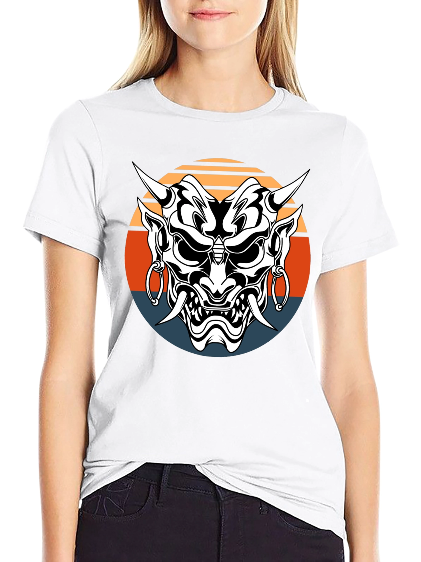 Camiseta Negra con Máscara Oni Japonesa