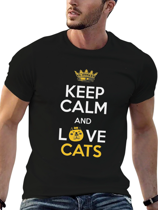 Camiseta Negra Keep Calm And Love Cats