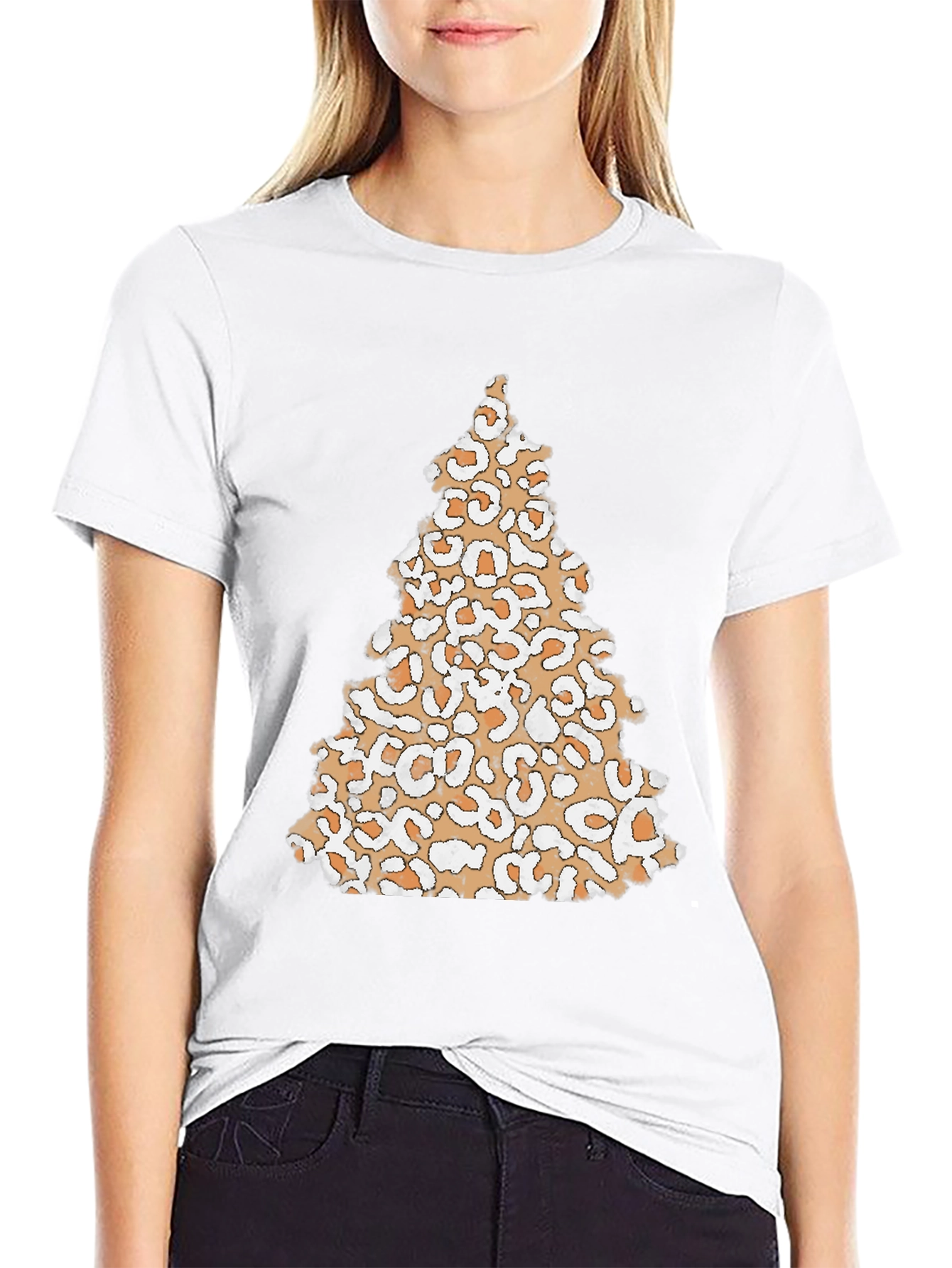 Camiseta Negra con Árbol Navideño de Leopardo