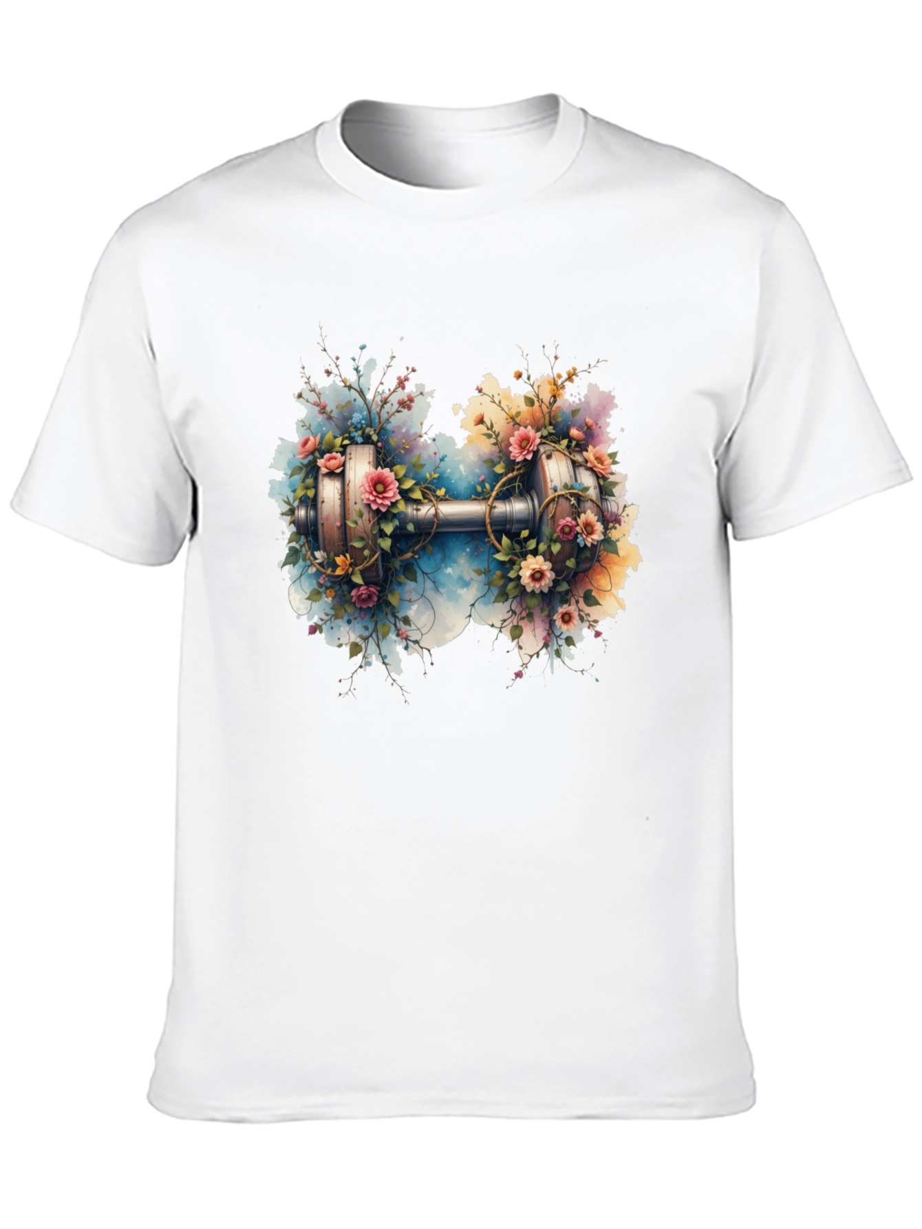 Camiseta Negra con Diseño Floral y Pesa