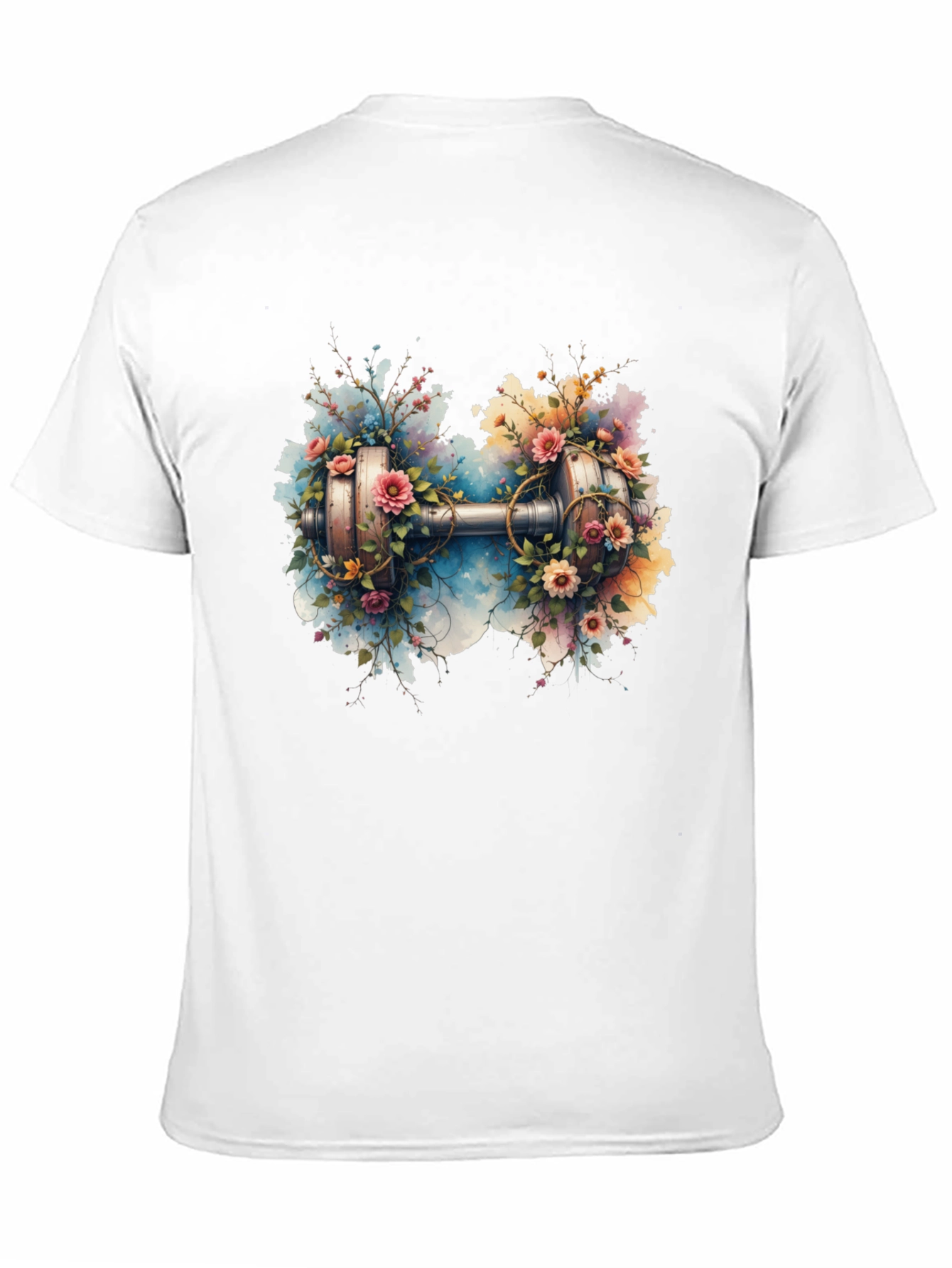 Camiseta Negra con Diseño Floral y Pesa