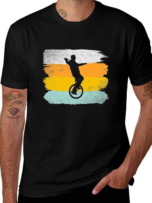Camiseta Negra Hombre Silueta Uniciclo Retro