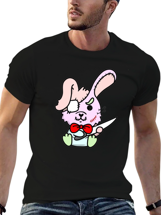 Camiseta Negra con Diseño de Conejo Cosido