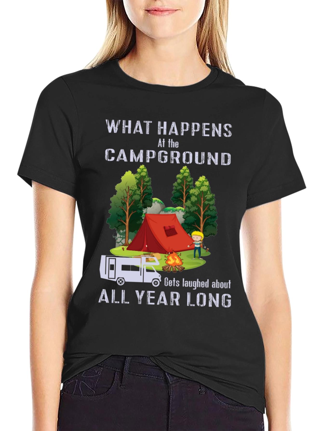 Camiseta Negra Divertida de Camping