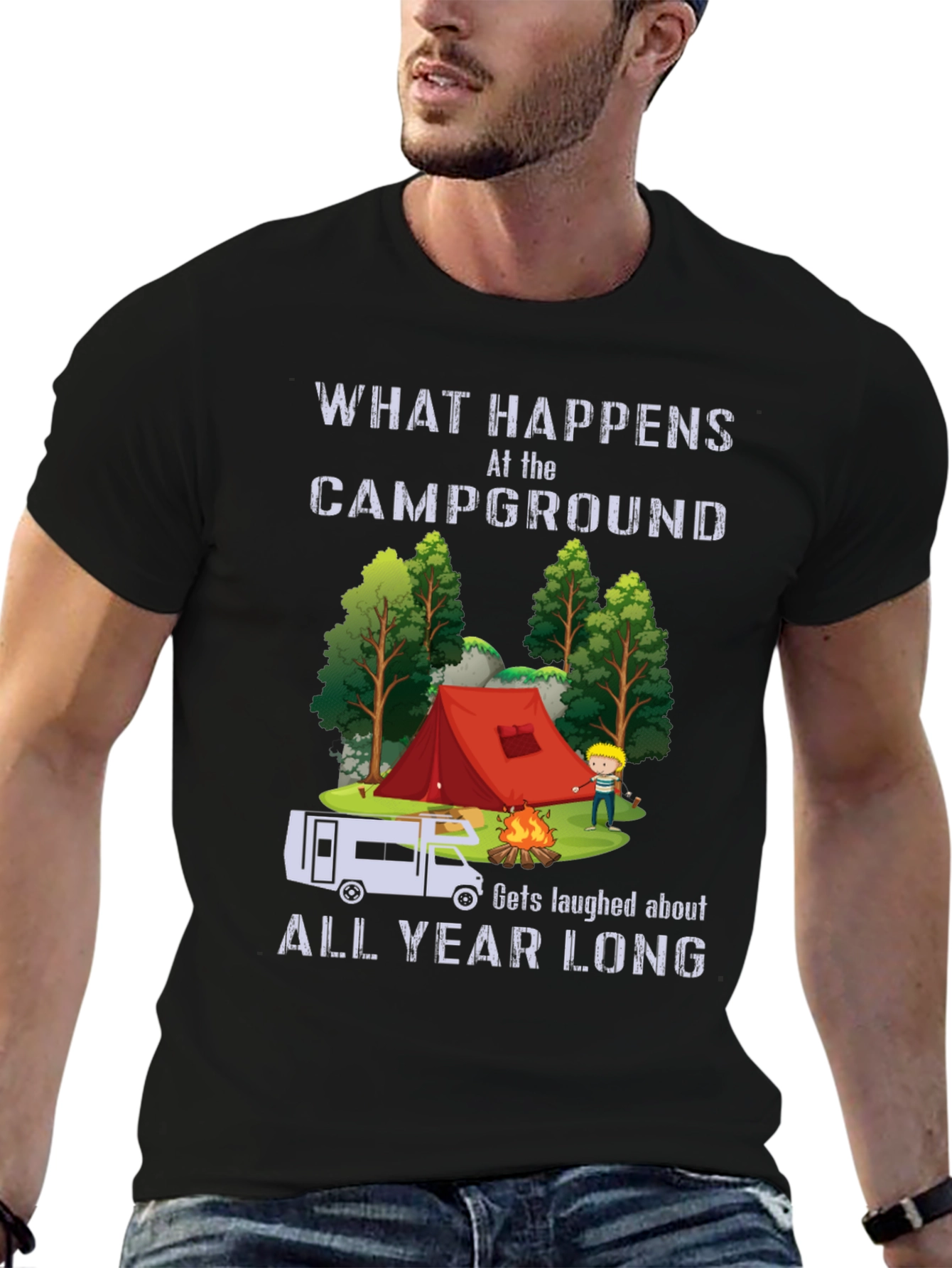 Camiseta Negra Divertida de Camping