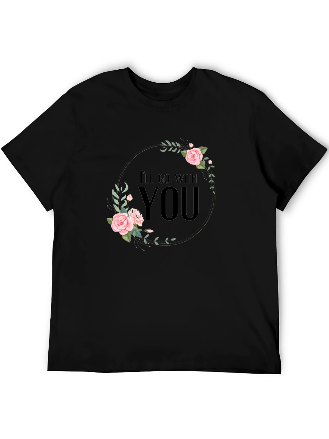 Camiseta Negra con Diseño Floral Romántico