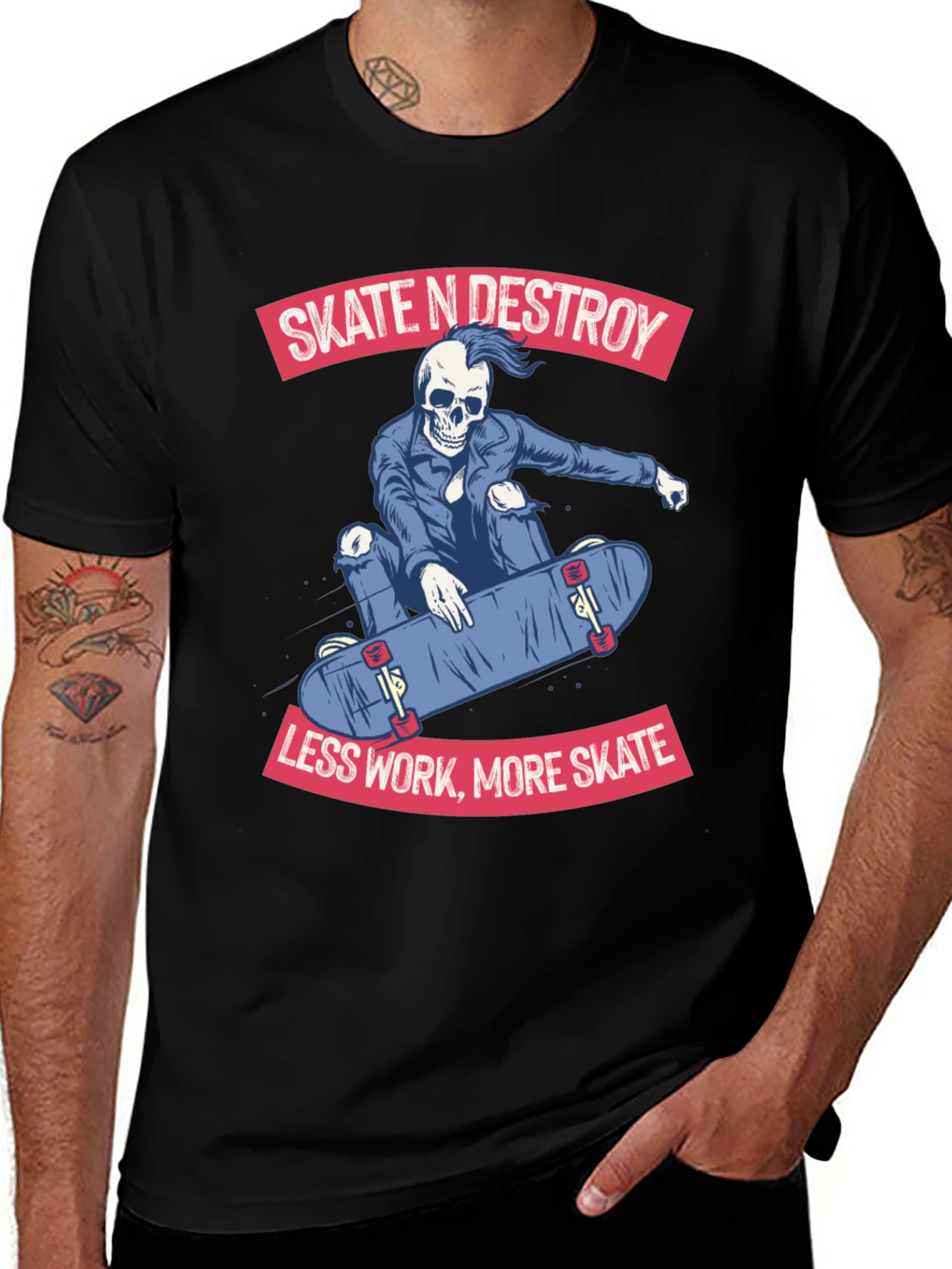 Camiseta Negra con Diseño de Skate Skate N Destroy