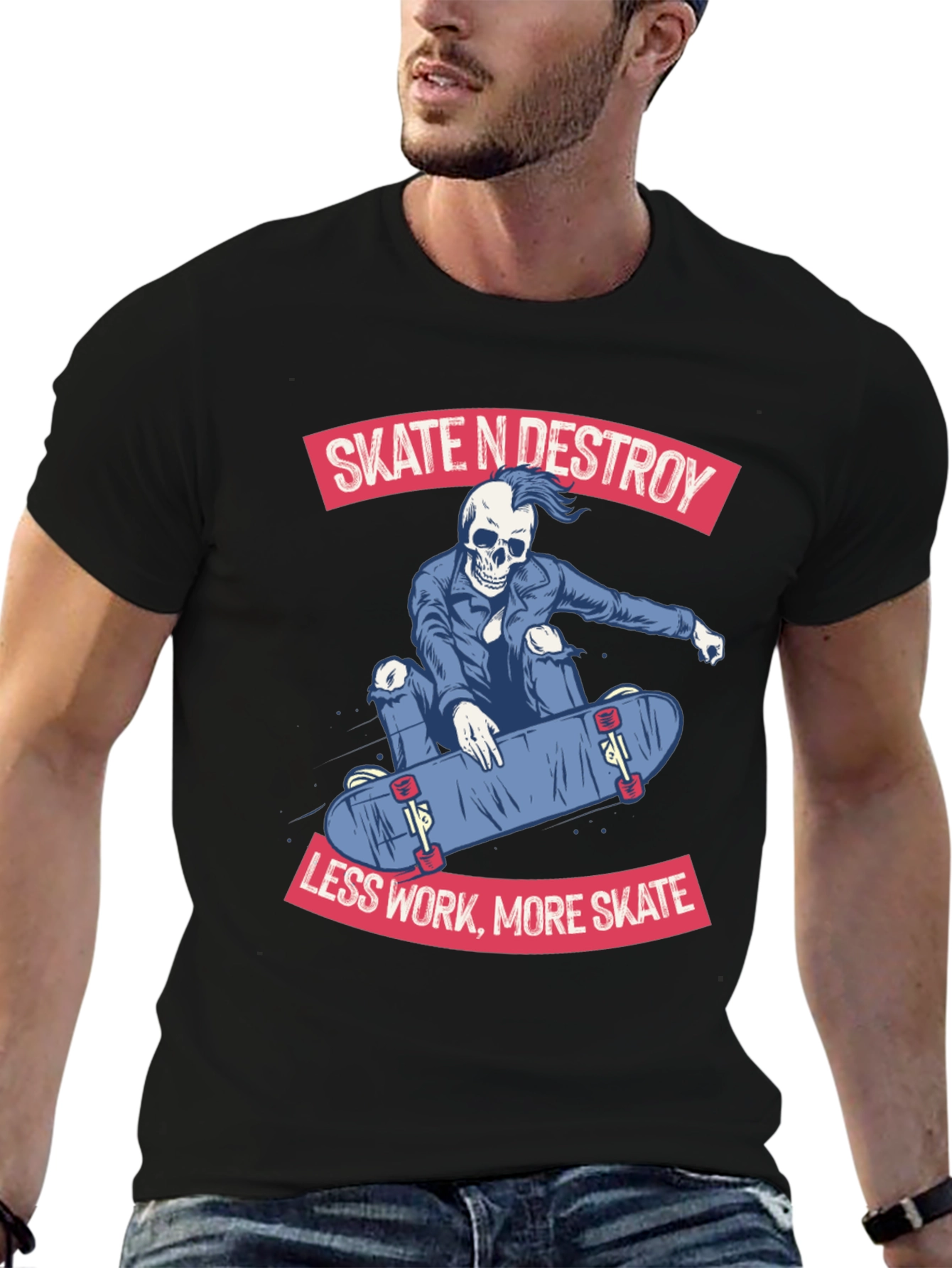 Camiseta Negra con Diseño de Skate Skate N Destroy