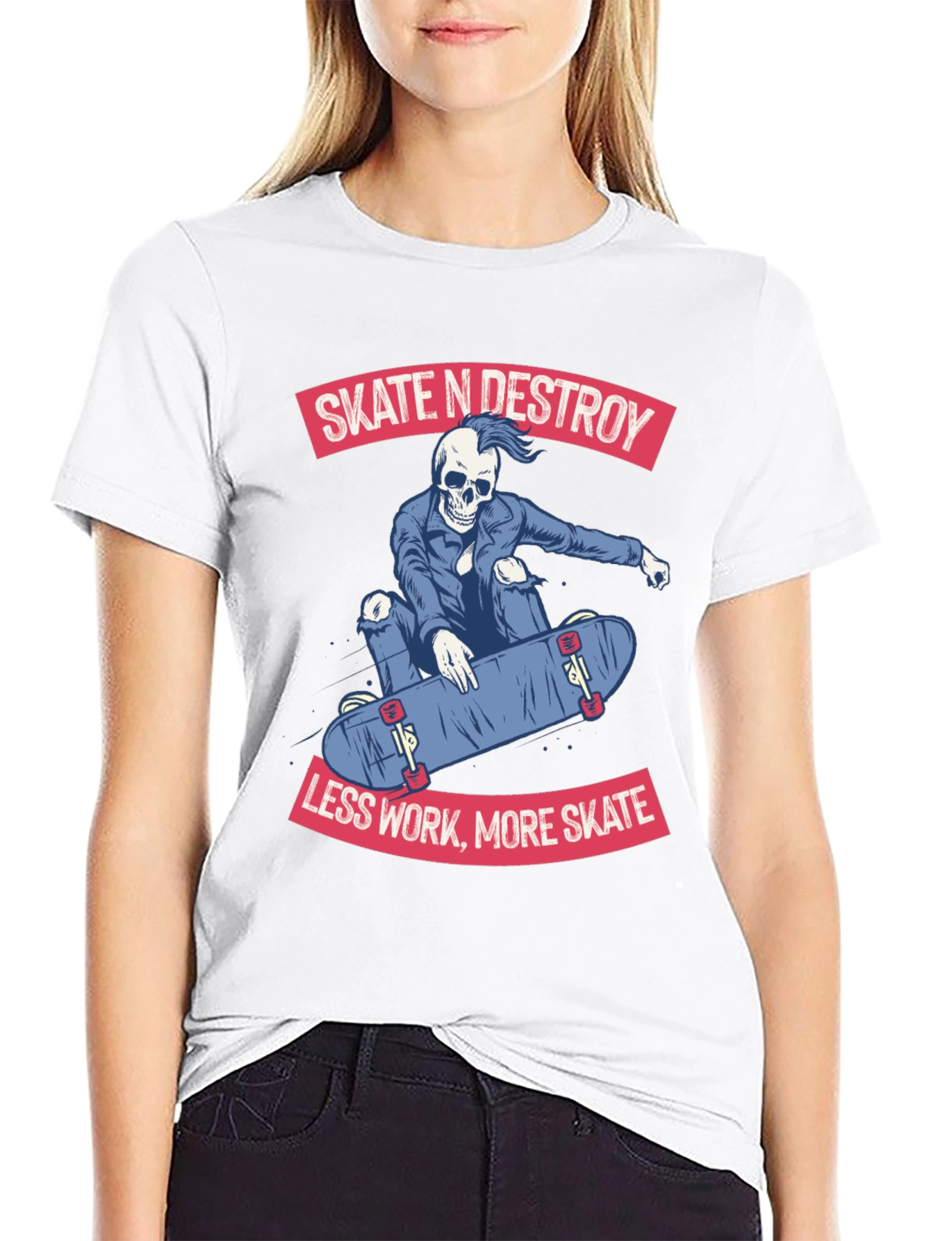 Camiseta Negra con Diseño de Skate Skate N Destroy