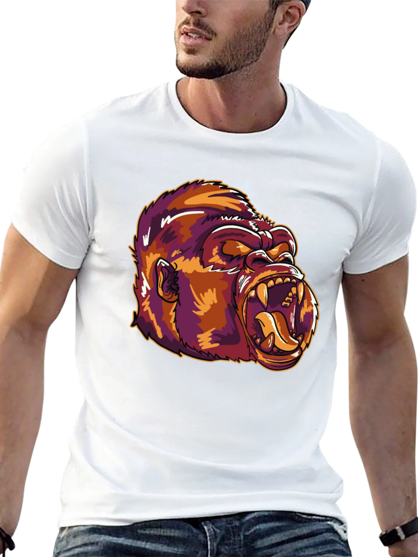Camiseta Negra con Estampado de Gorila Feroz