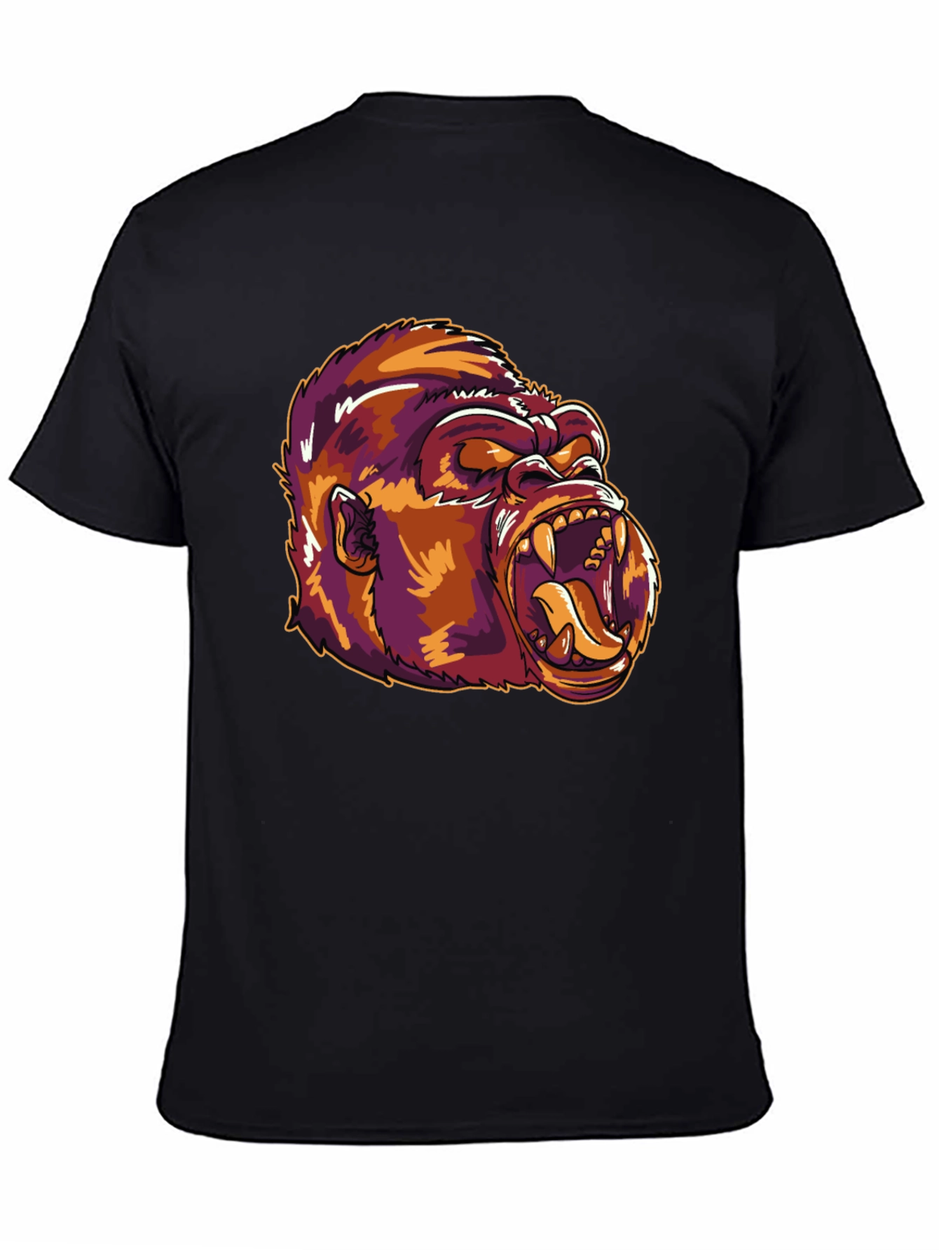 Camiseta Negra con Estampado de Gorila Feroz