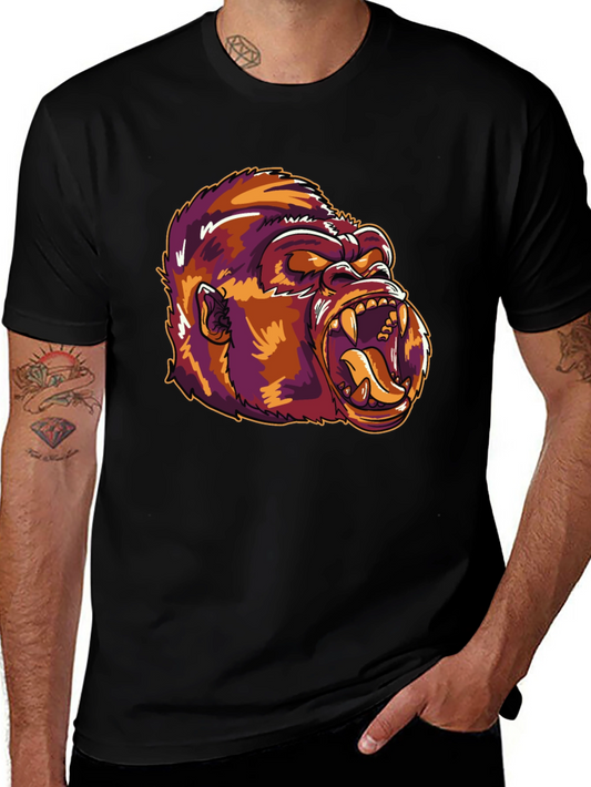 Camiseta Negra con Estampado de Gorila Feroz