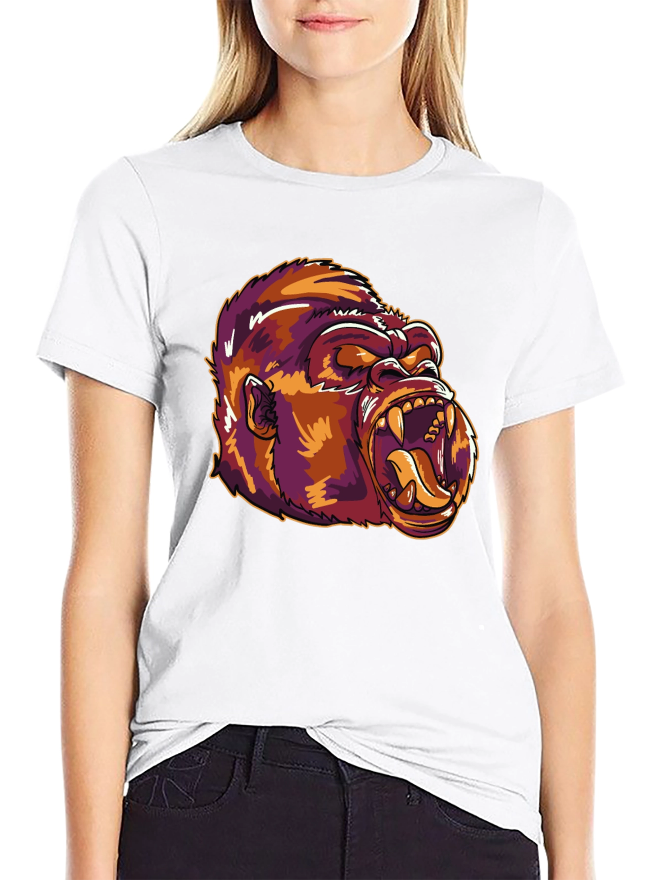 Camiseta Negra con Estampado de Gorila Feroz