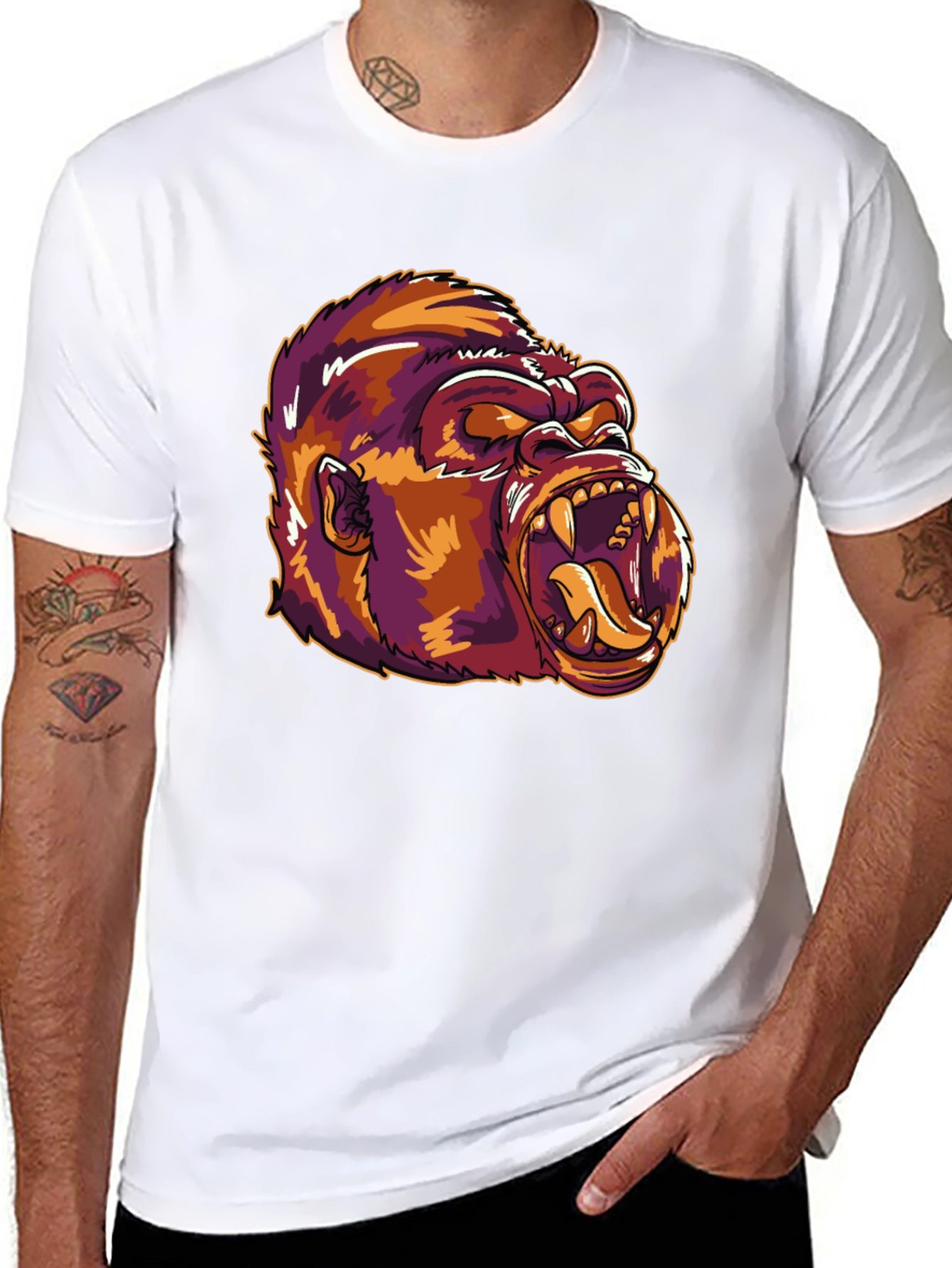 Camiseta Negra con Estampado de Gorila Feroz