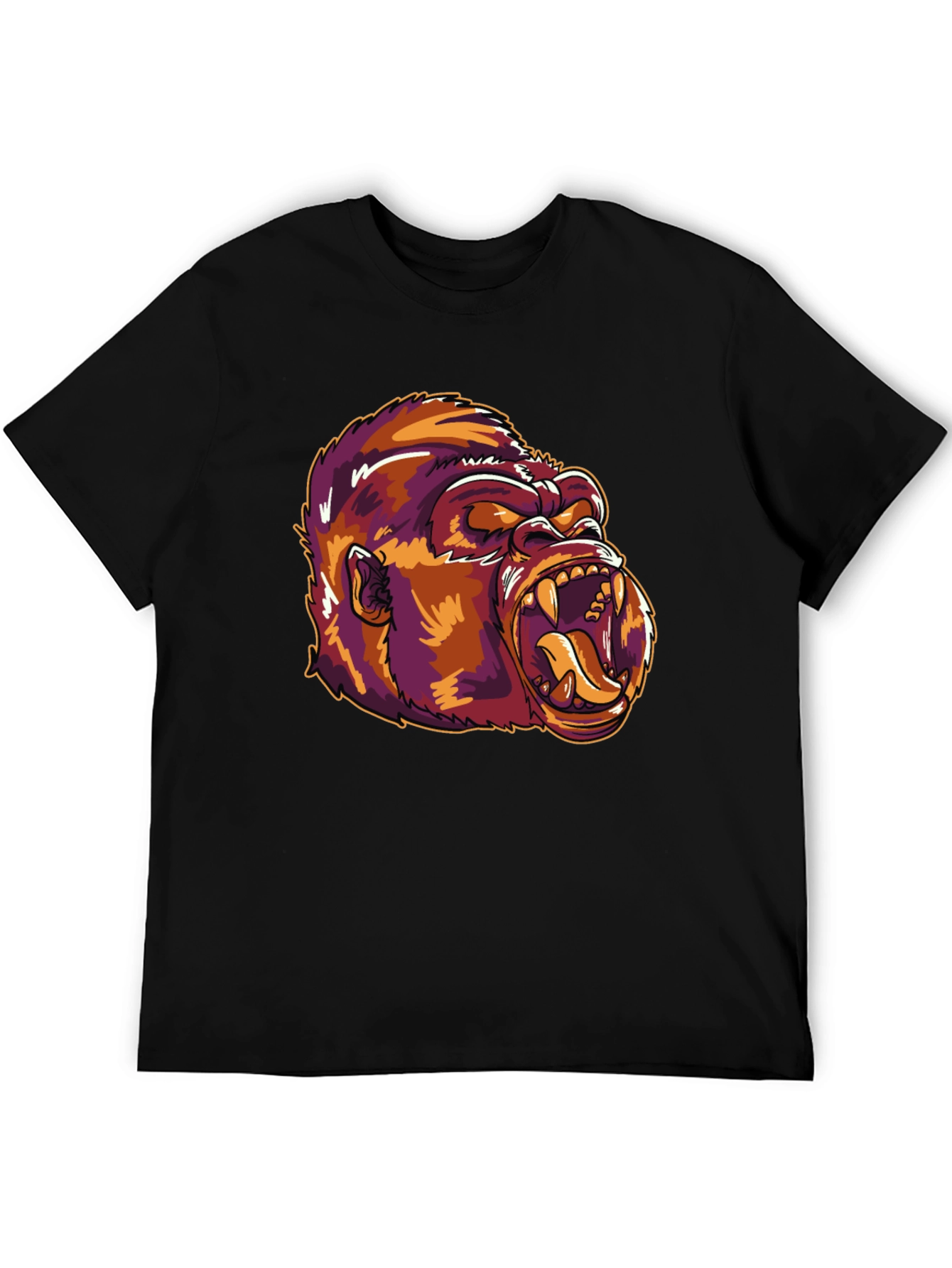 Camiseta Negra con Estampado de Gorila Feroz