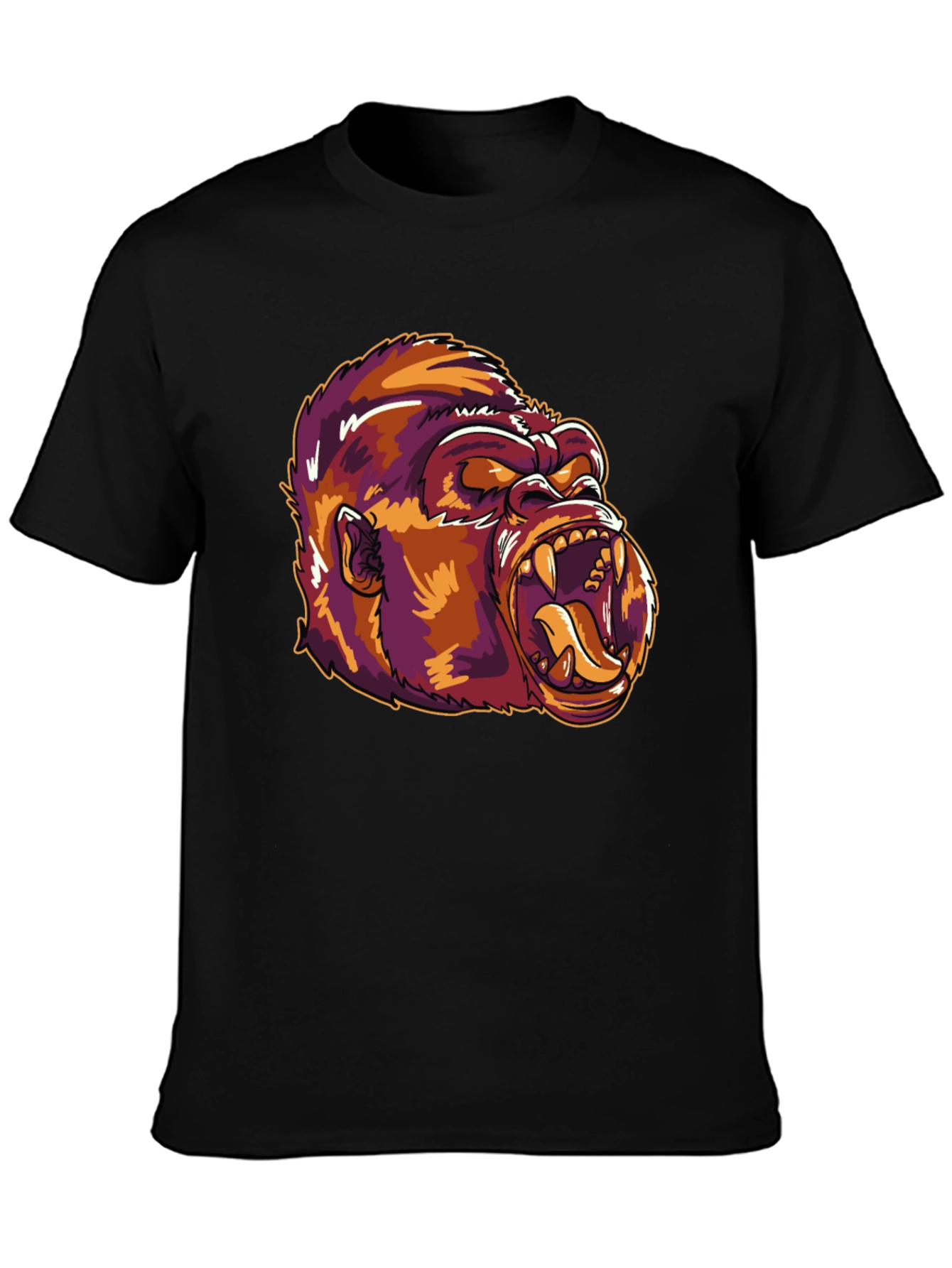 Camiseta Negra con Estampado de Gorila Feroz