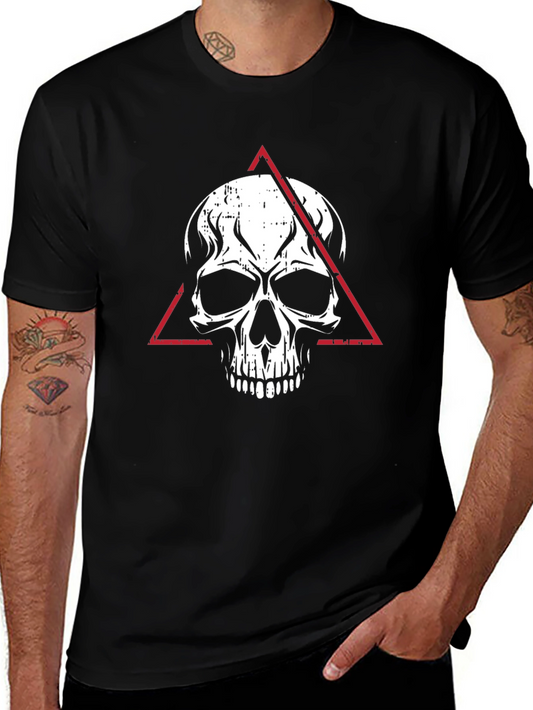 Camiseta Negra con Calavera y Triángulo Rojo