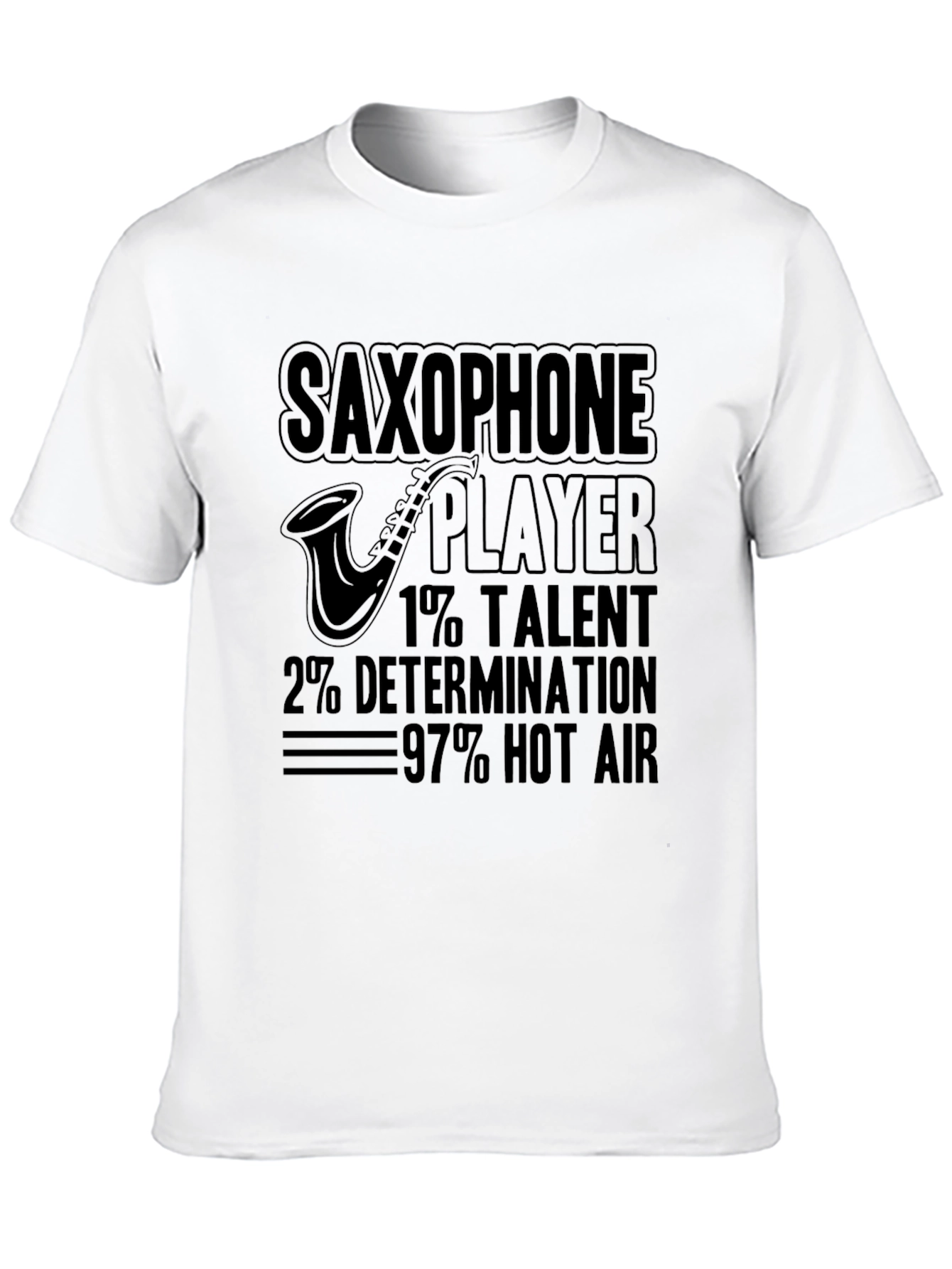 Camiseta Negra Humor Saxofón: Talento y Aire Caliente