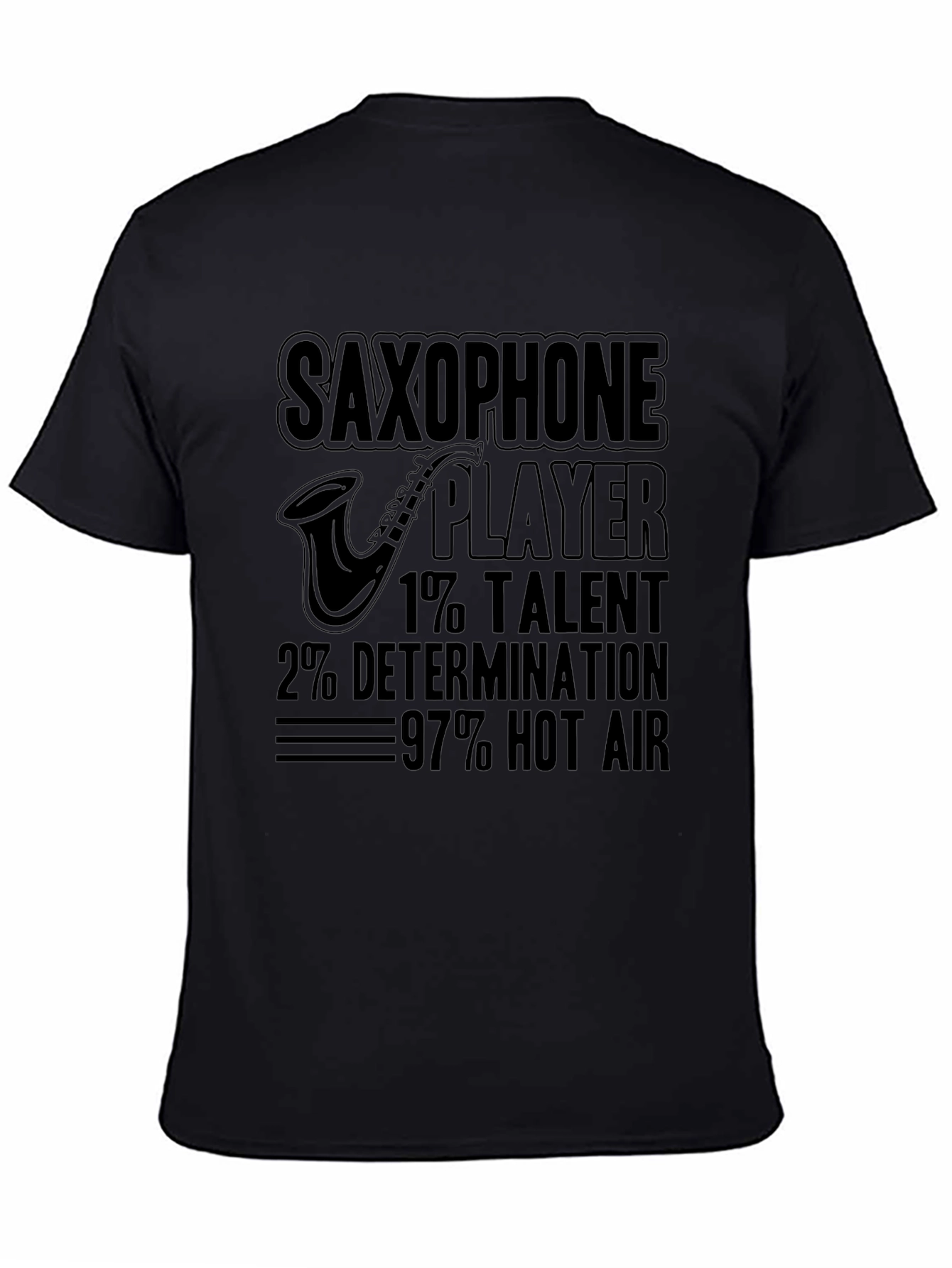 Camiseta Negra Humor Saxofón: Talento y Aire Caliente