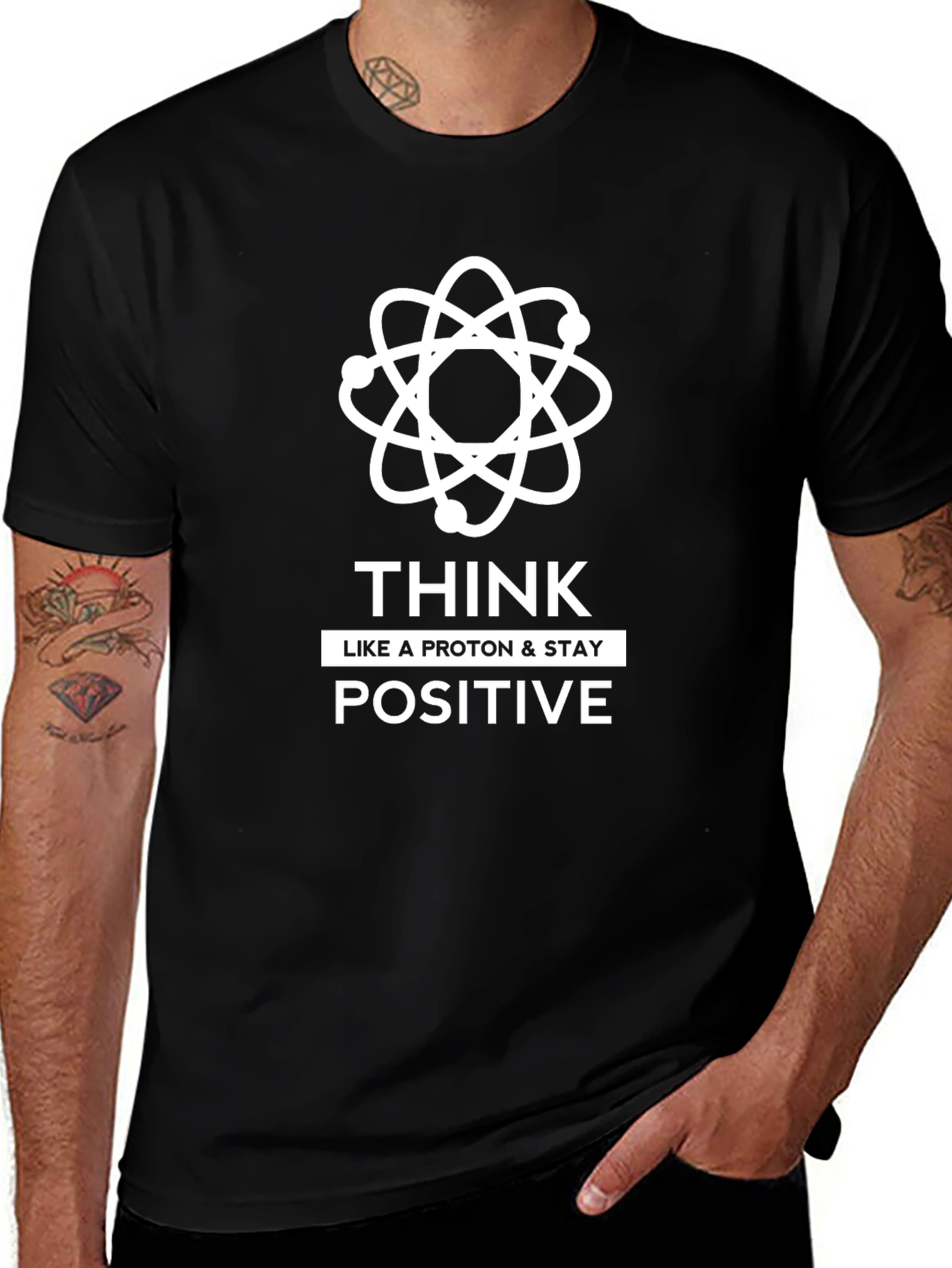 Camiseta Negra Piensa Positivo Ciencia