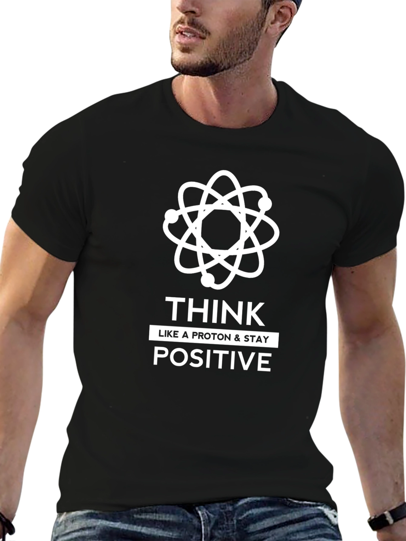 Camiseta Negra Piensa Positivo Ciencia