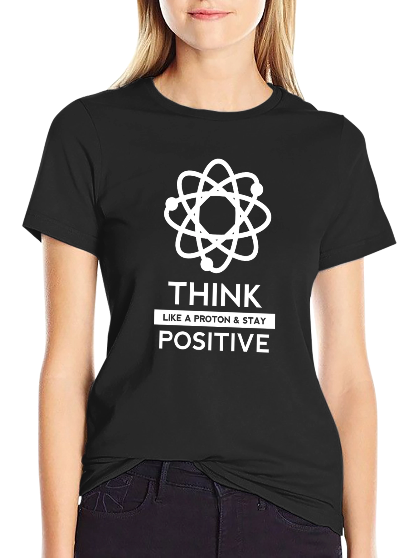 Camiseta Negra Piensa Positivo Ciencia
