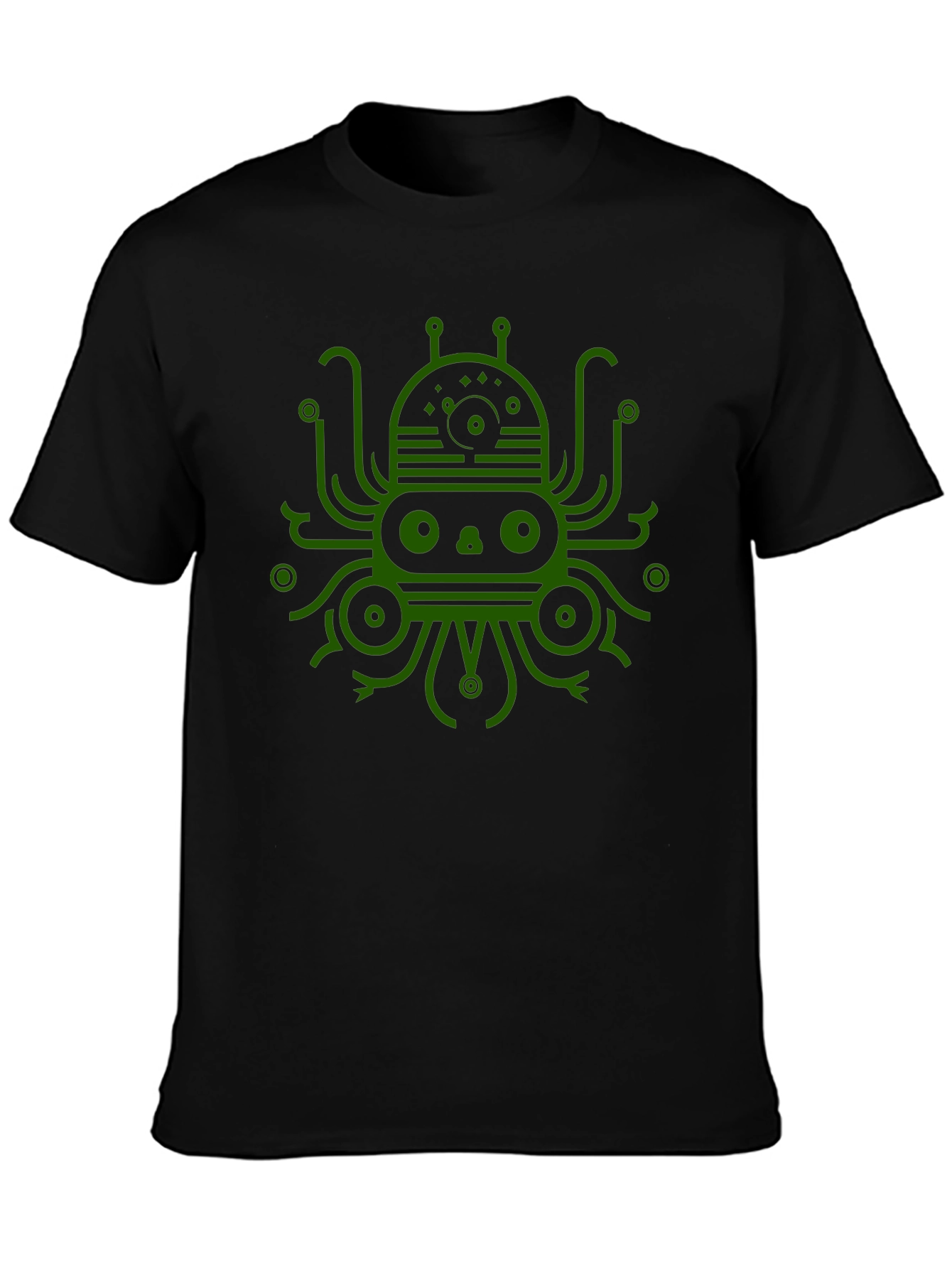 Camiseta Negra con Diseño Gráfico de Pulpo Alienígena