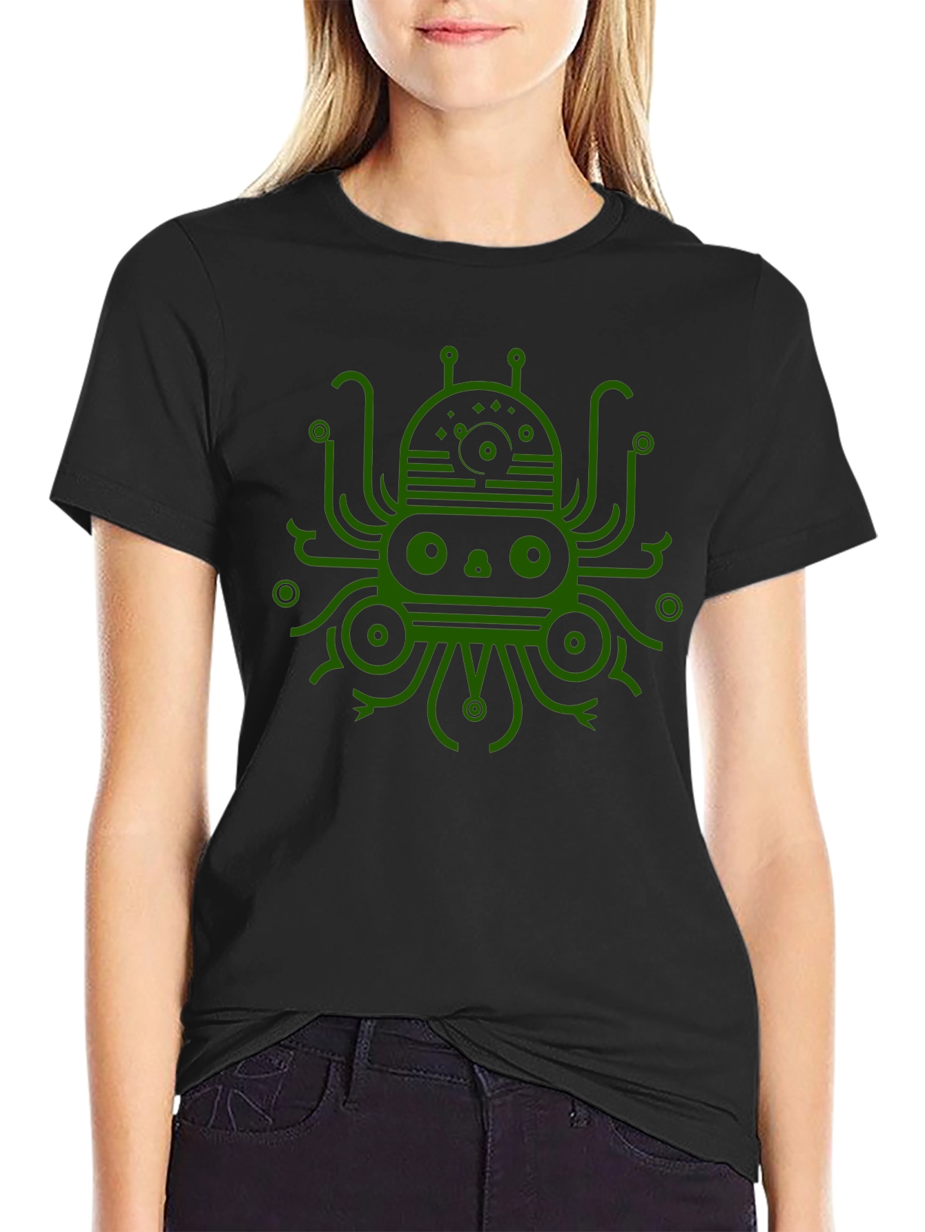 Camiseta Negra con Diseño Gráfico de Pulpo Alienígena