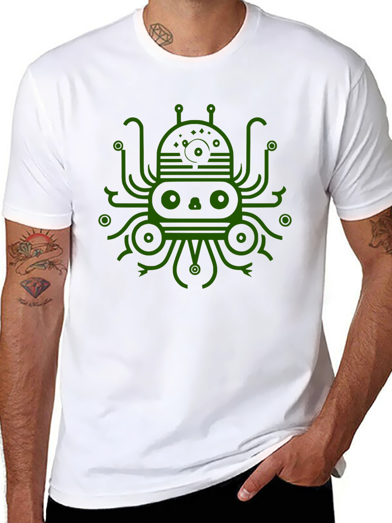 Camiseta Negra con Diseño Gráfico de Pulpo Alienígena