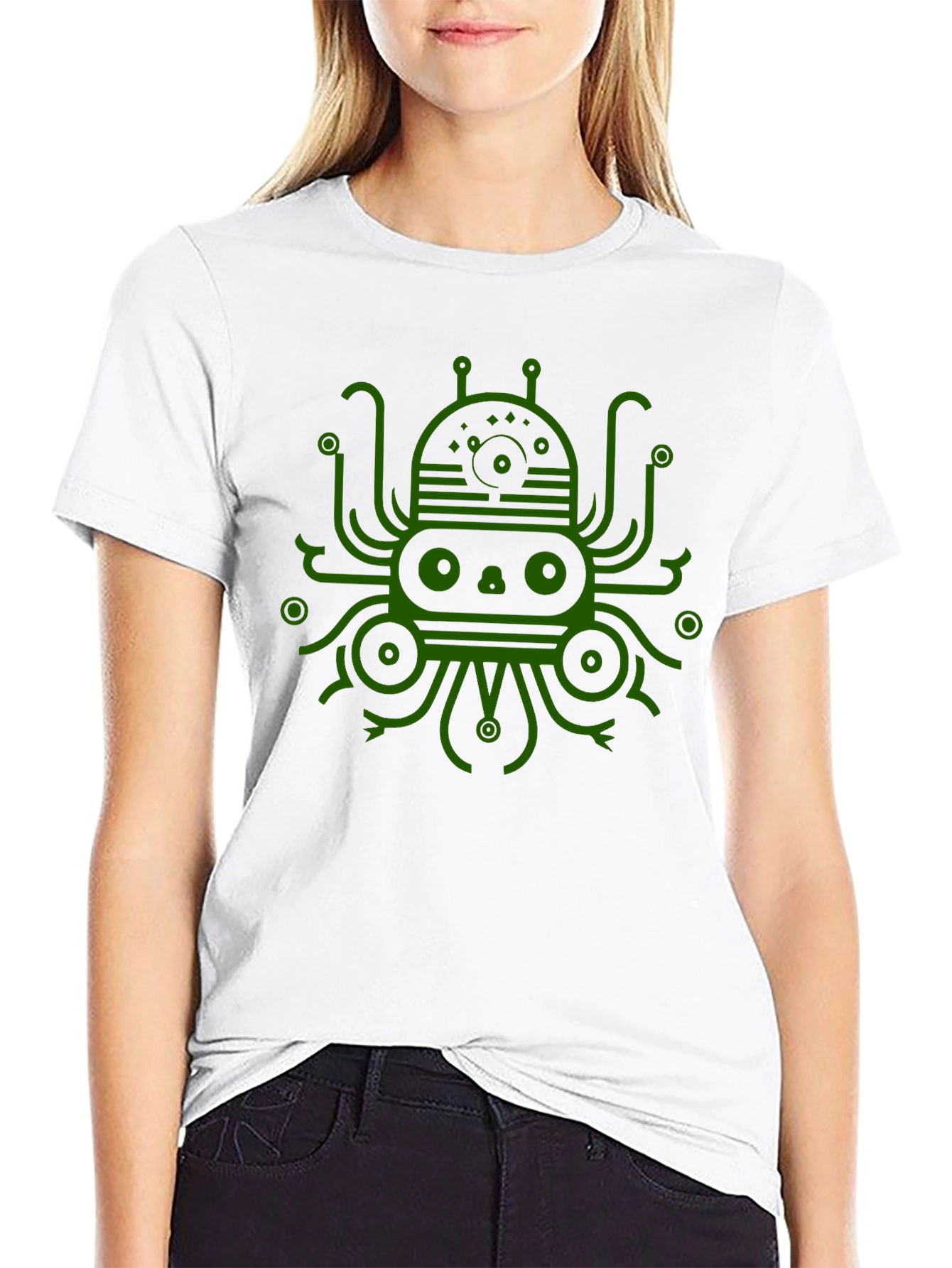 Camiseta Negra con Diseño Gráfico de Pulpo Alienígena