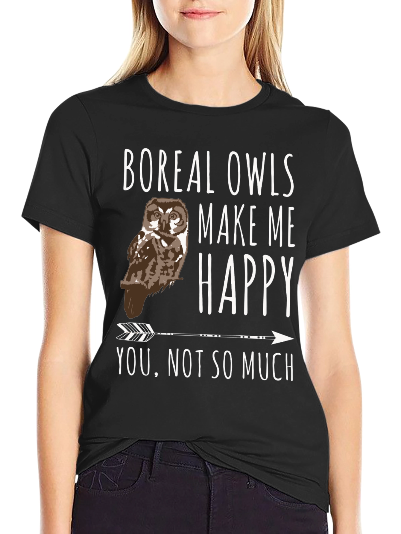 Camiseta Negra Búhos Boreales - Me Hacen Feliz