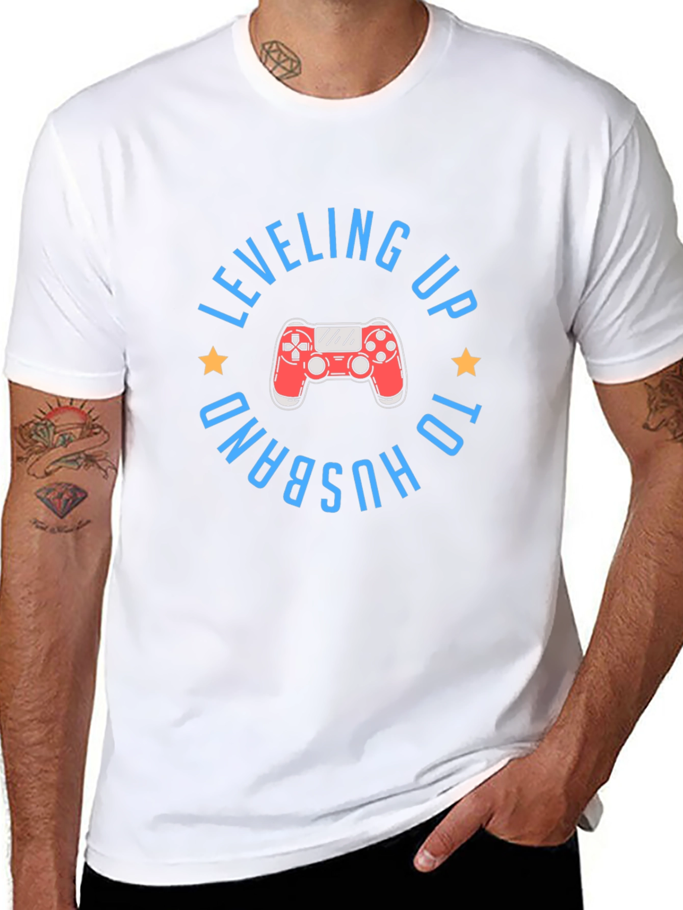 Camiseta Negra Leveling Up to Husband Gamer