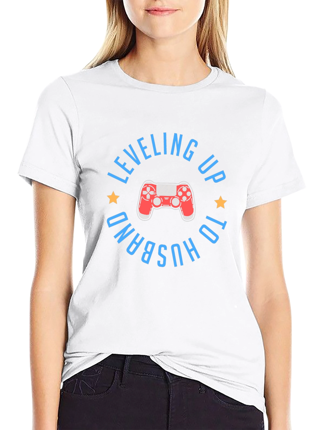 Camiseta Negra Leveling Up to Husband Gamer